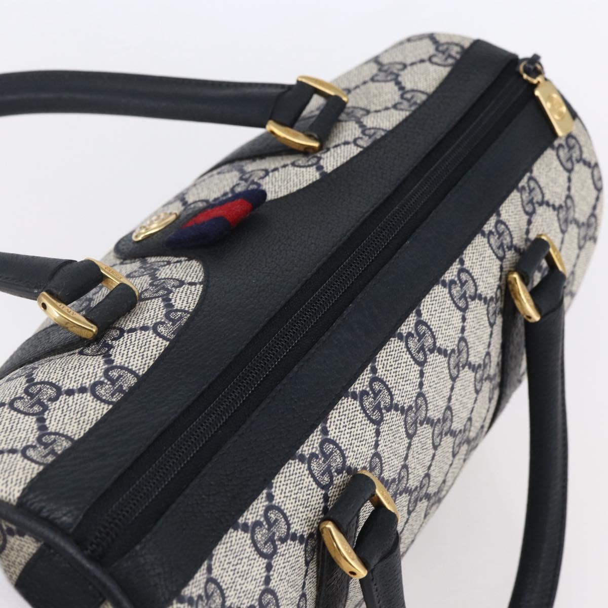 GUCCI GG Supreme Sherry Line Boston Bag PVC Navy Gold Red 116 02 006 Auth 153955