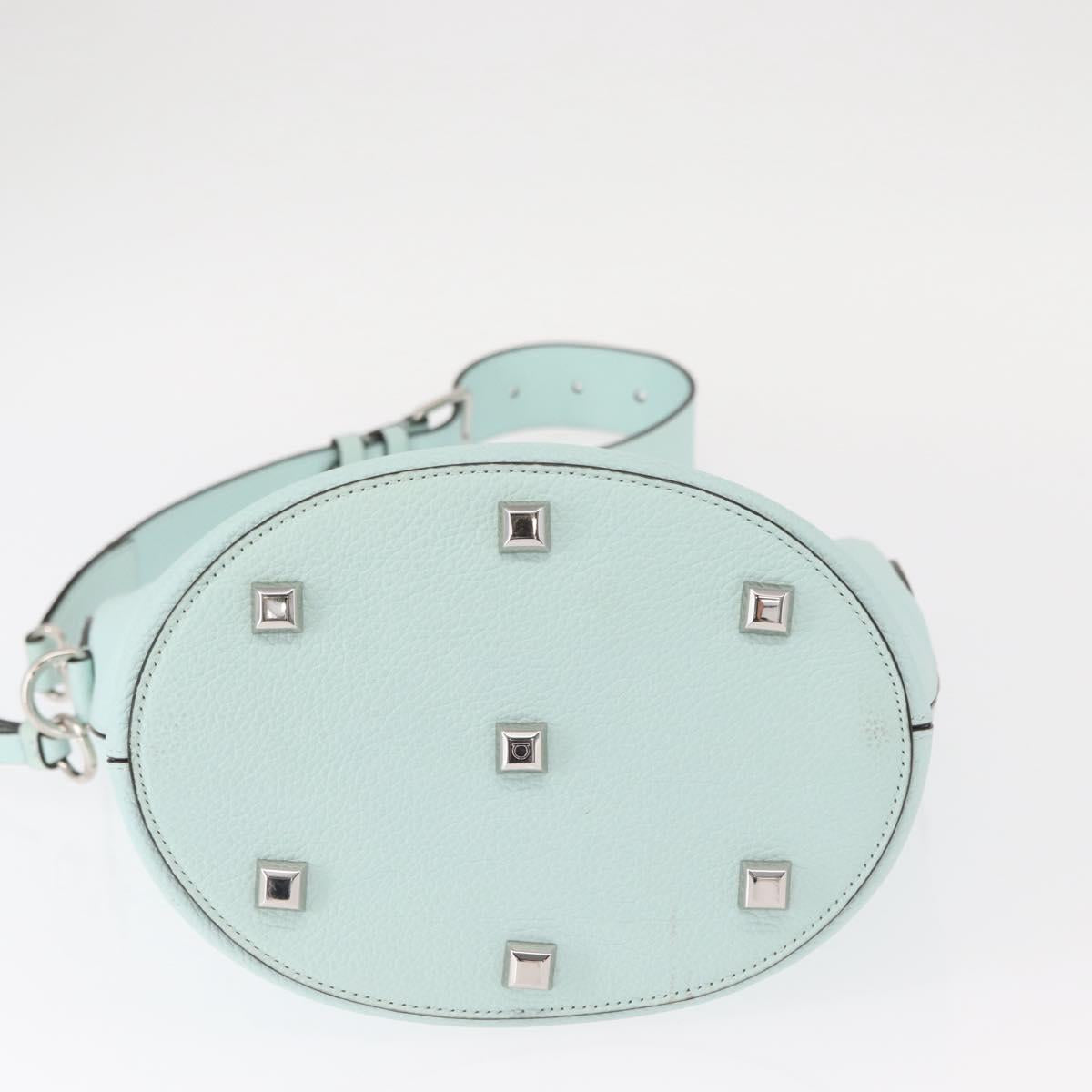 Salvatore Ferragamo Gancini Shoulder Bag Leather Light Blue Silver Auth 153957