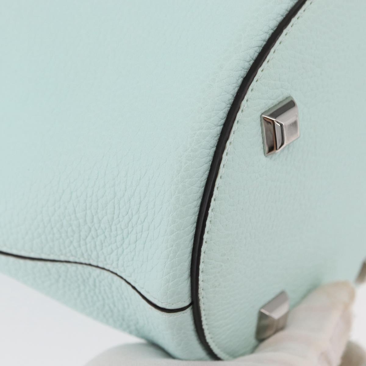 Salvatore Ferragamo Gancini Shoulder Bag Leather Light Blue Silver Auth 153957