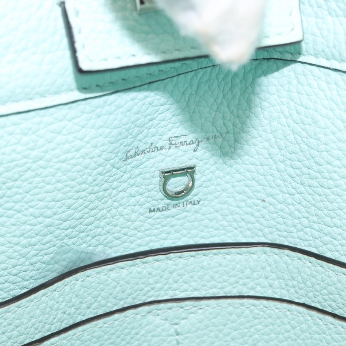 Salvatore Ferragamo Gancini Shoulder Bag Leather Light Blue Silver Auth 153957