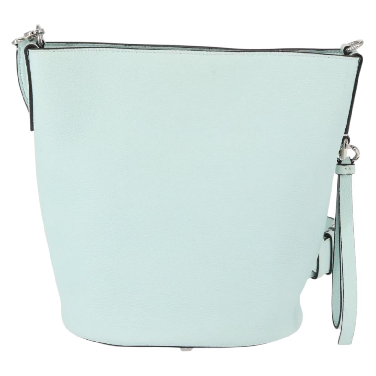Salvatore Ferragamo Gancini Shoulder Bag Leather Light Blue Silver Auth 153957