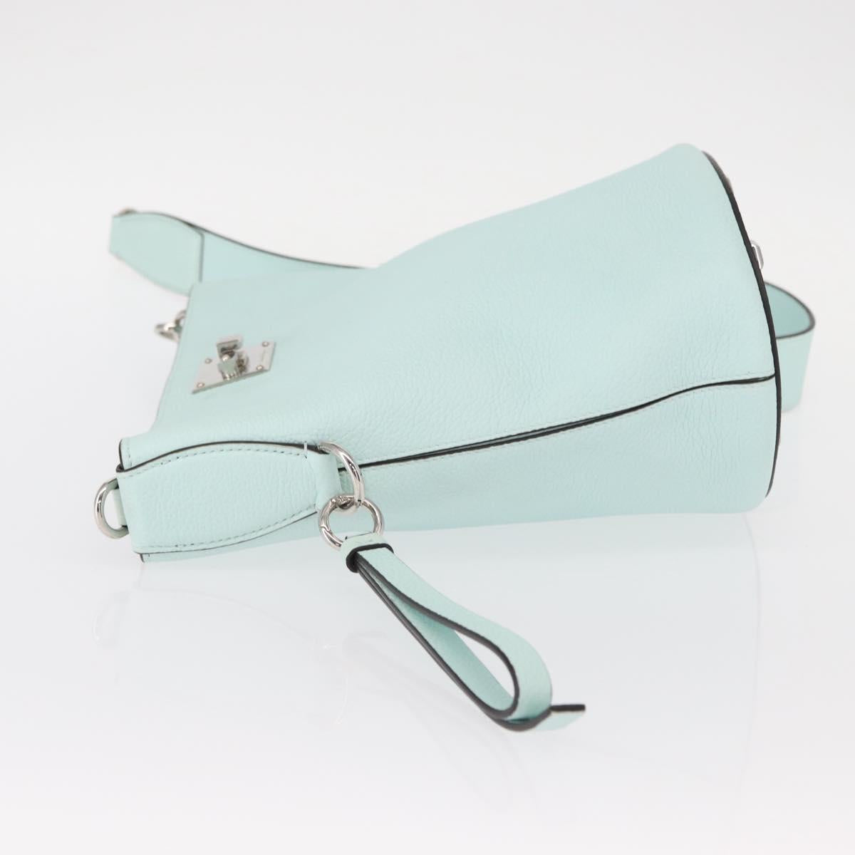 Salvatore Ferragamo Gancini Shoulder Bag Leather Light Blue Silver Auth 153957