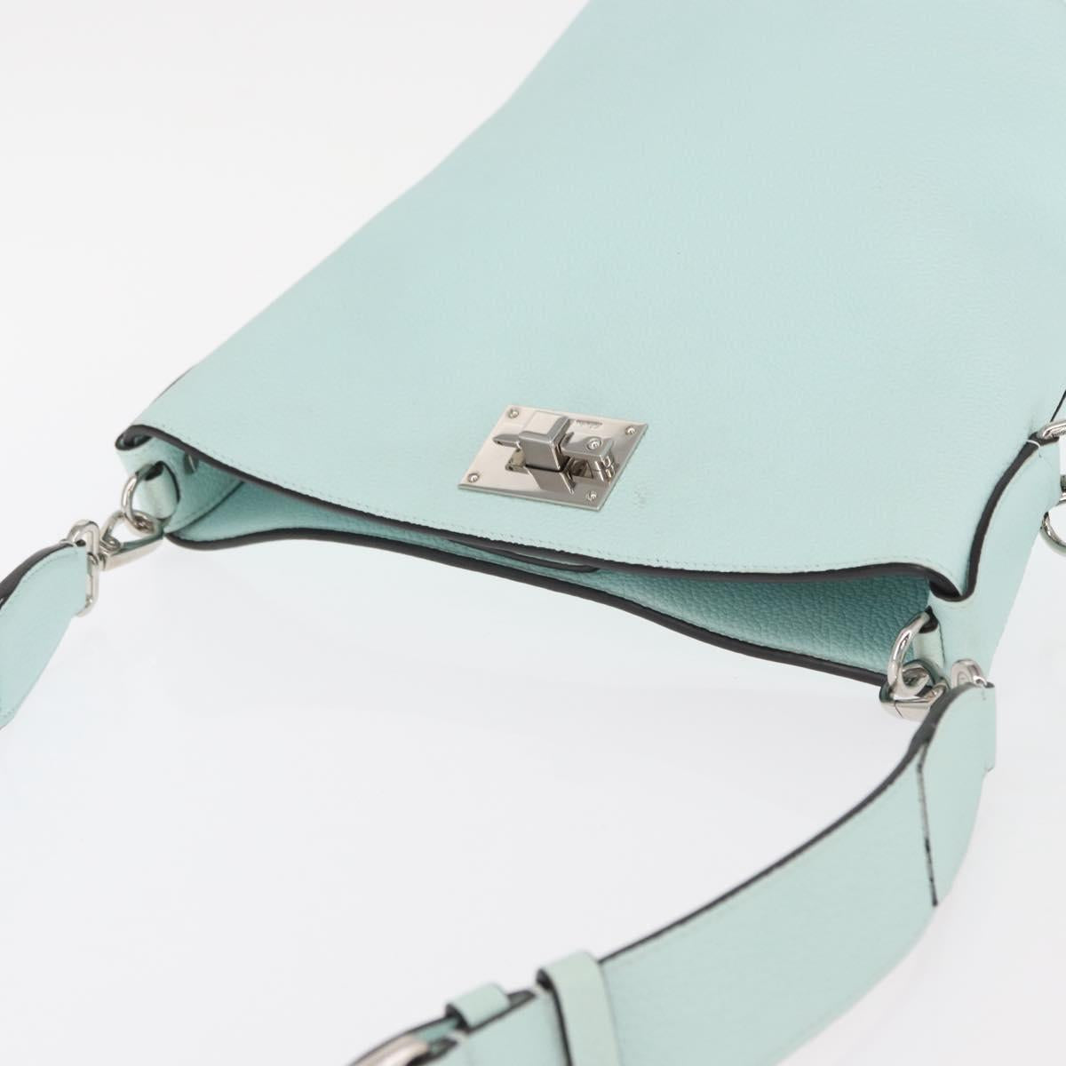 Salvatore Ferragamo Gancini Shoulder Bag Leather Light Blue Silver Auth 153957