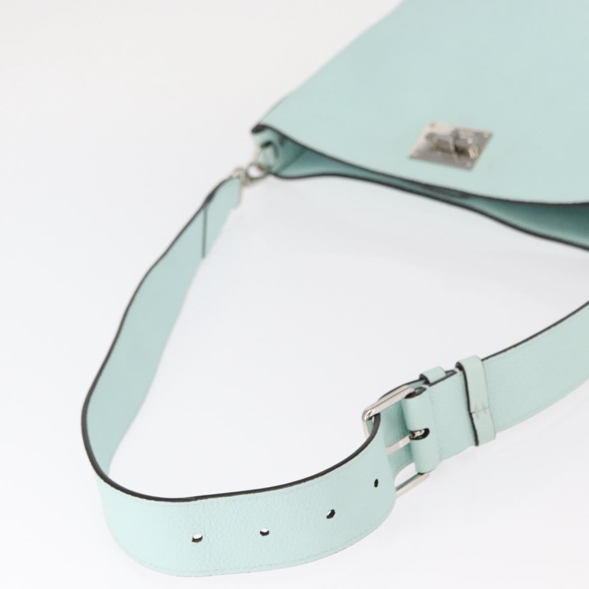 Salvatore Ferragamo Gancini Shoulder Bag Leather Light Blue Silver Auth 153957