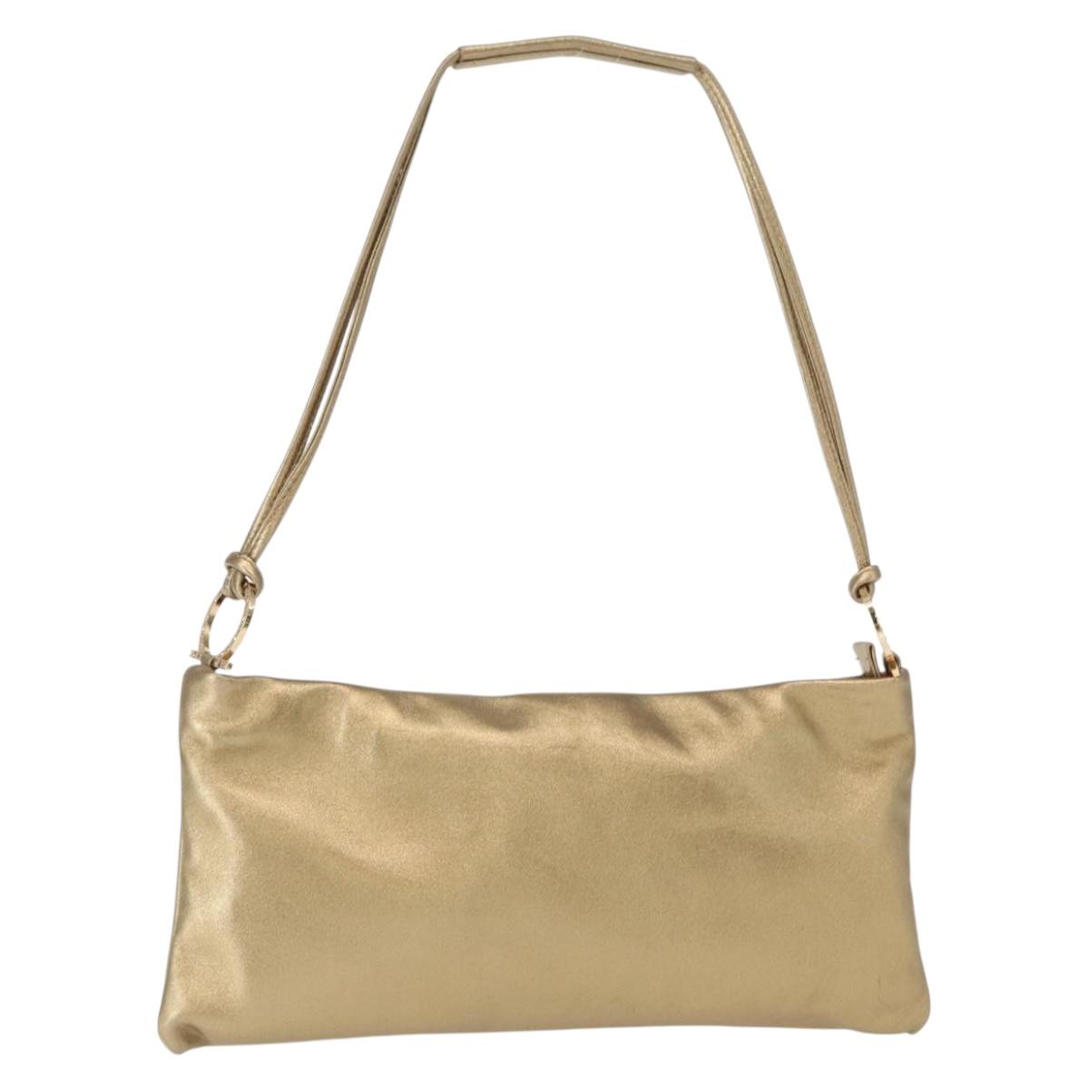 Salvatore Ferragamo Gancini Shoulder Bag Leather Black Gold Auth 153958