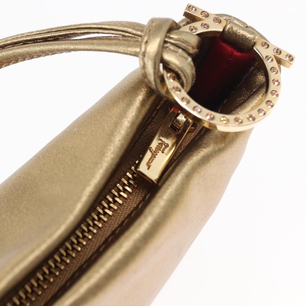 Salvatore Ferragamo Gancini Shoulder Bag Leather Black Gold Auth 153958