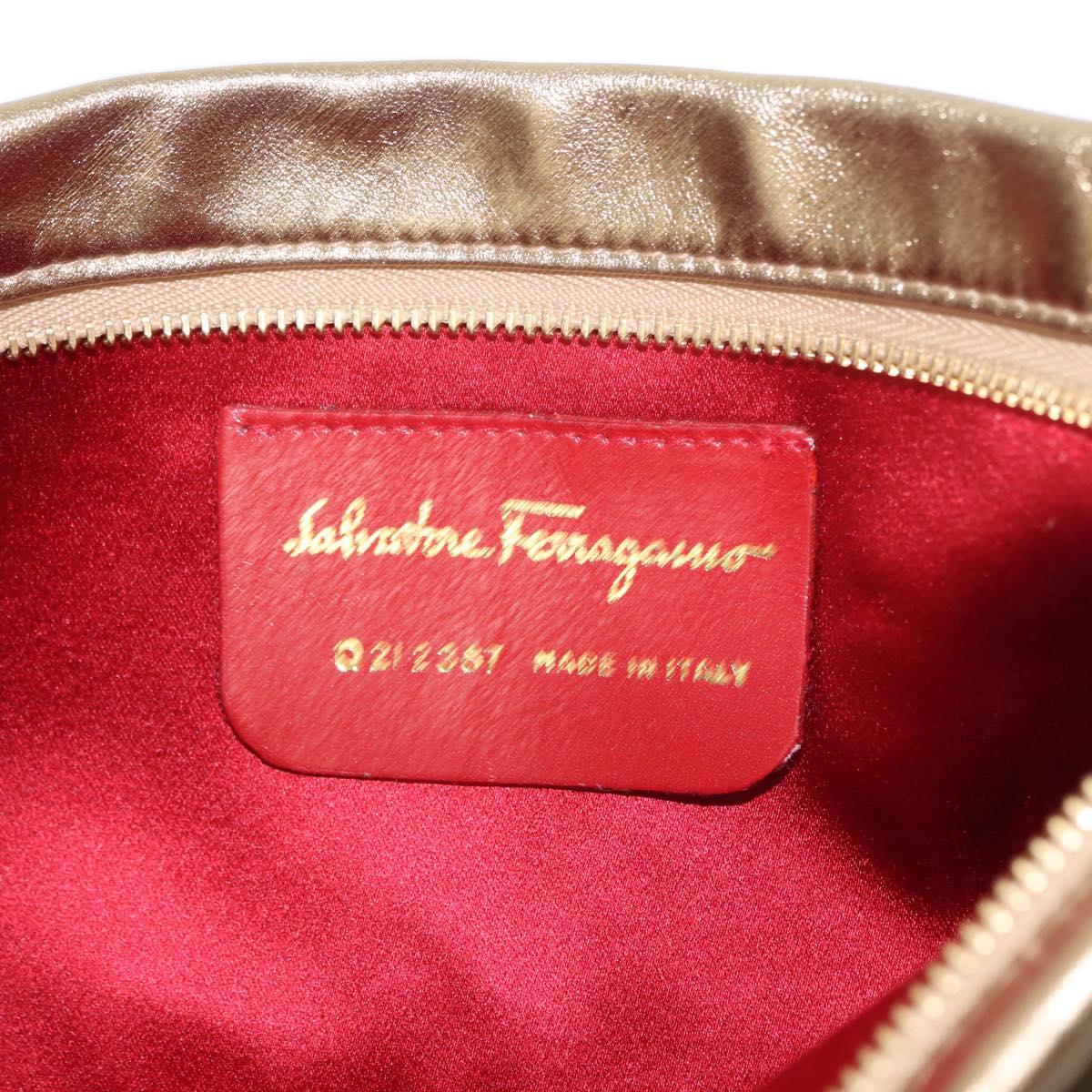 Salvatore Ferragamo Gancini Shoulder Bag Leather Black Gold Auth 153958