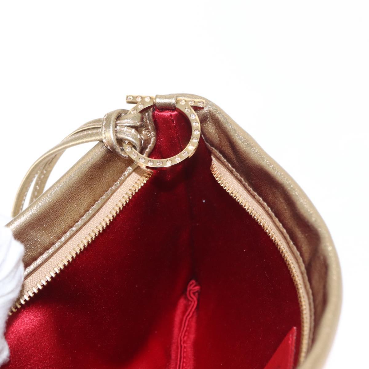 Salvatore Ferragamo Gancini Shoulder Bag Leather Black Gold Auth 153958