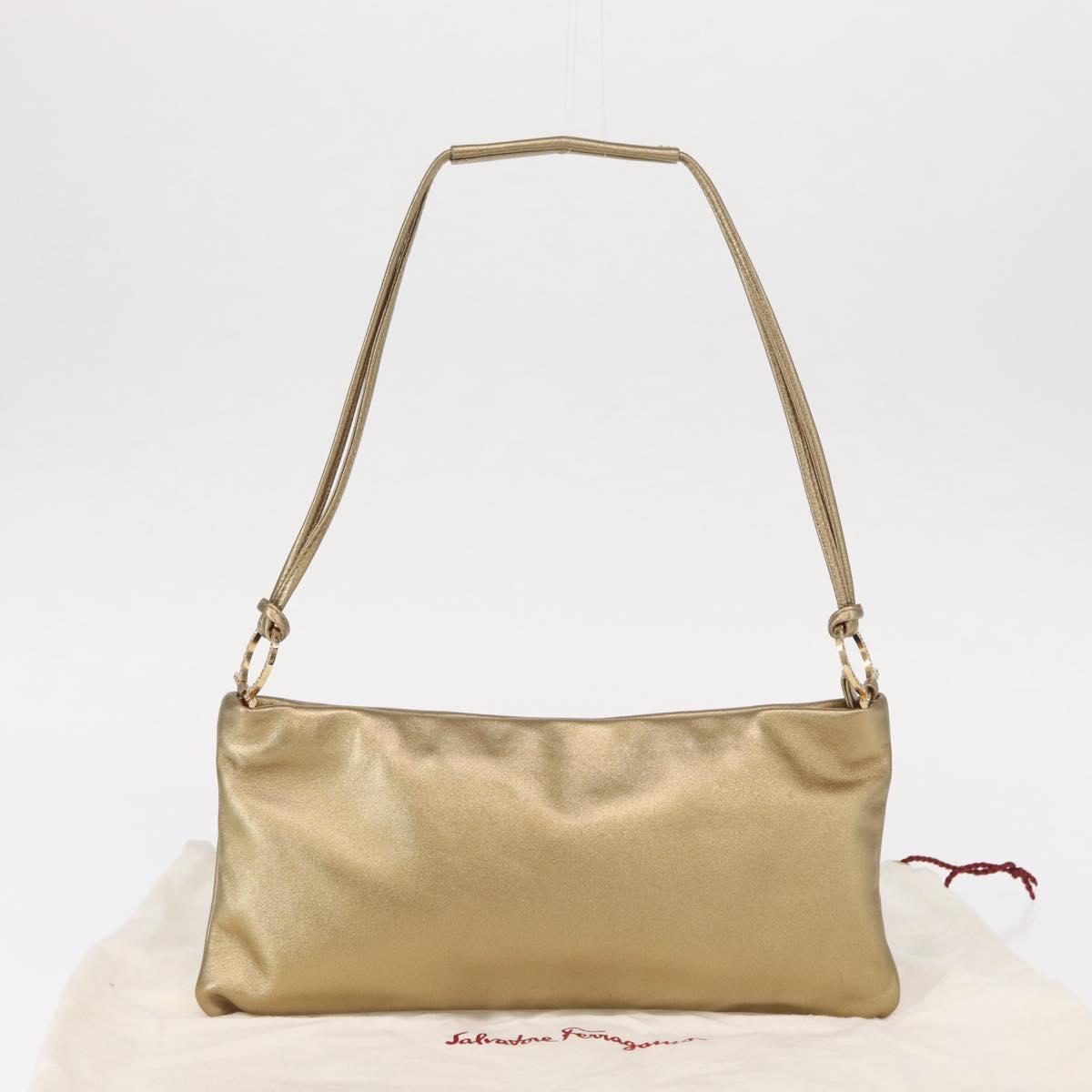 Salvatore Ferragamo Gancini Shoulder Bag Leather Black Gold Auth 153958