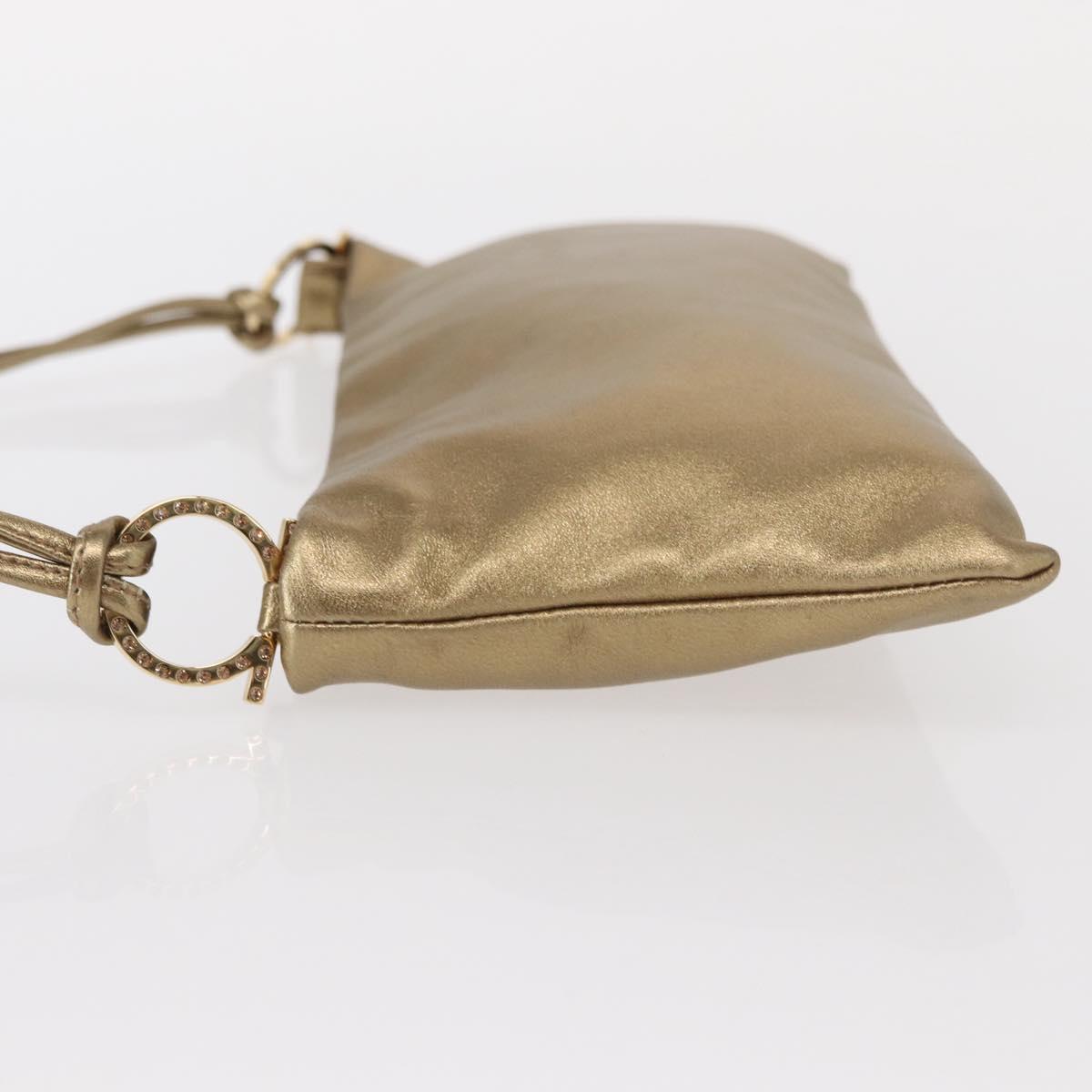 Salvatore Ferragamo Gancini Shoulder Bag Leather Black Gold Auth 153958