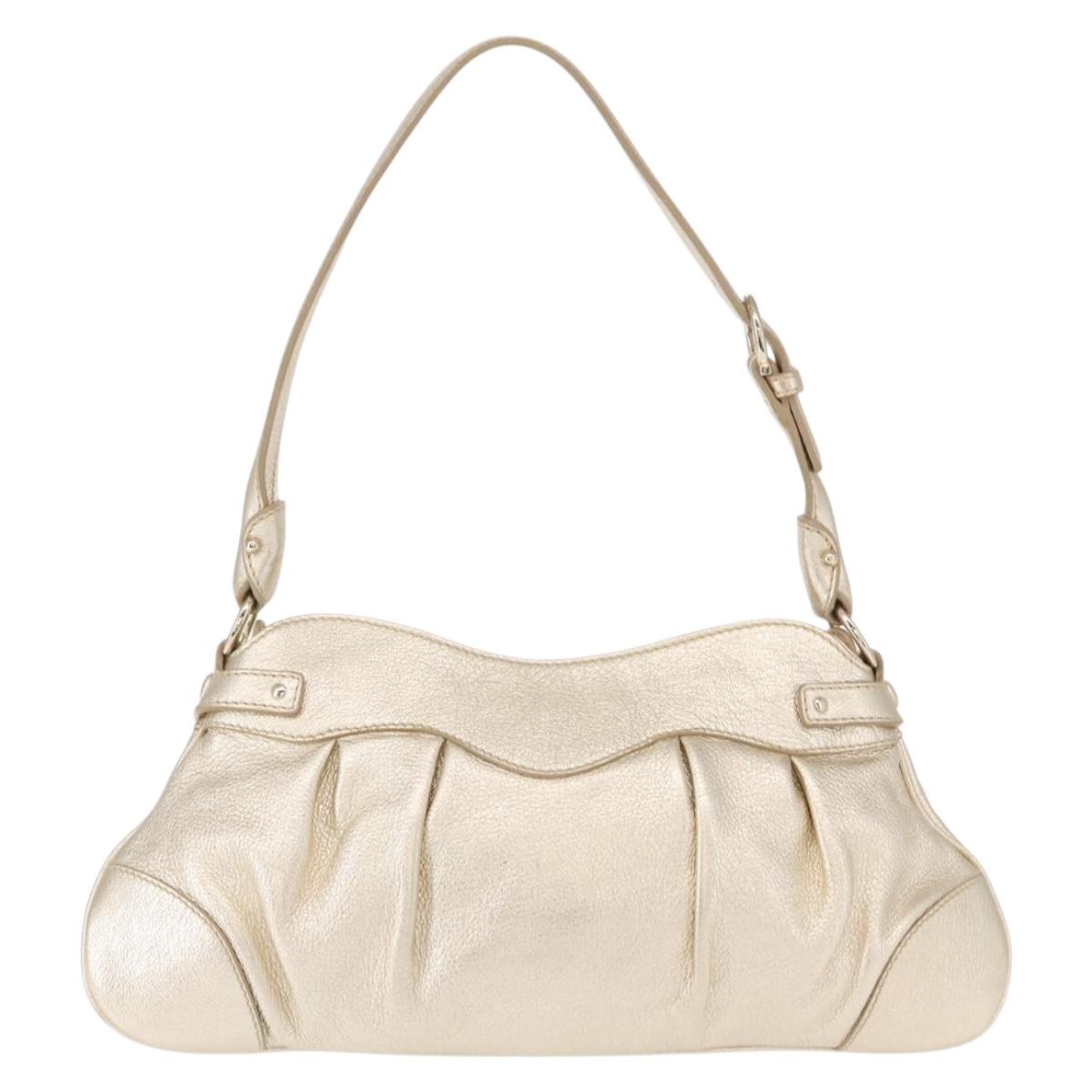 Salvatore Ferragamo Gancini Shoulder Bag Leather Gold Auth 153960