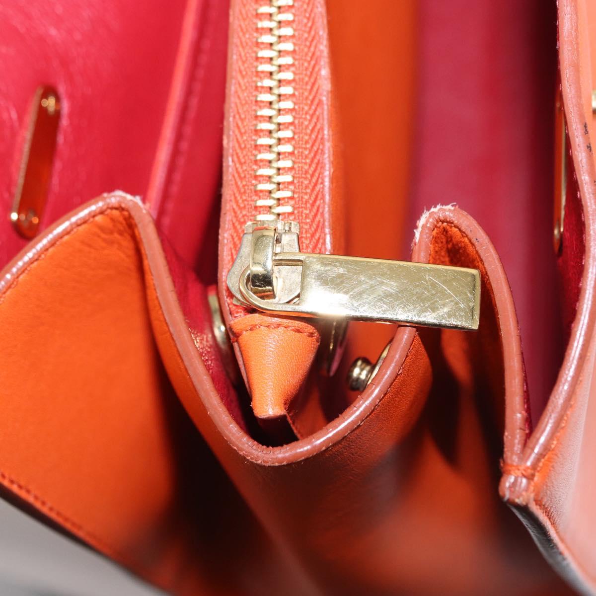 Salvatore Ferragamo Gancini Hand Bag Leather Orange Gold Auth 153961V