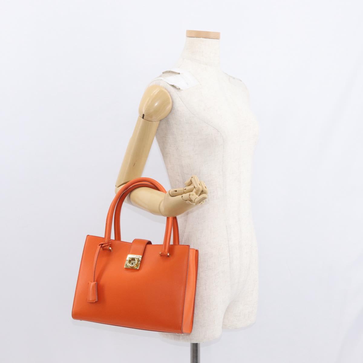 Salvatore Ferragamo Gancini Hand Bag Leather Orange Gold Auth 153961V
