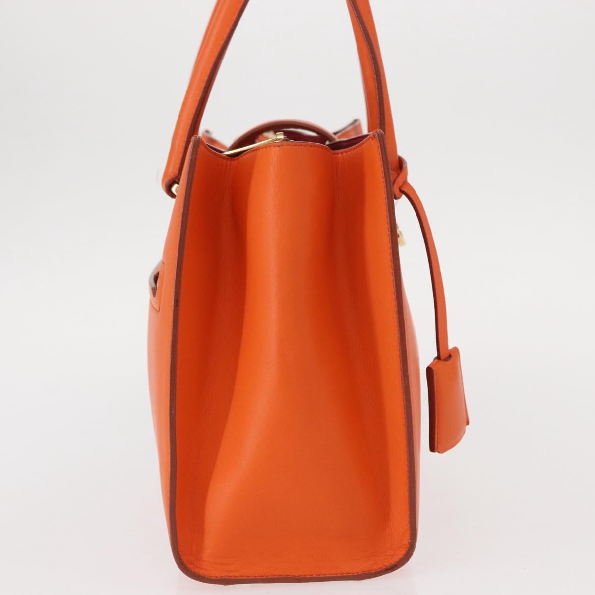 Salvatore Ferragamo Gancini Hand Bag Leather Orange Gold Auth 153961V