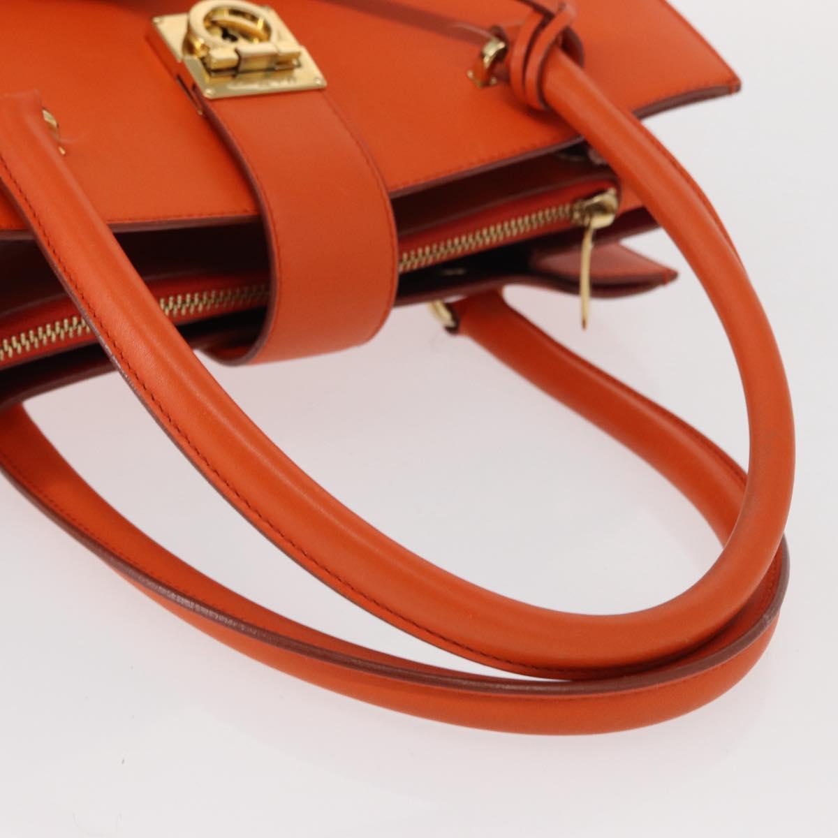 Salvatore Ferragamo Gancini Hand Bag Leather Orange Gold Auth 153961V