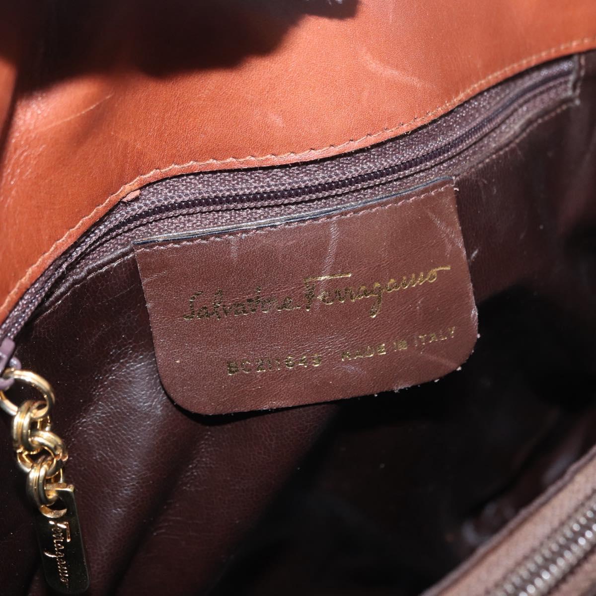 Salvatore Ferragamo Gancini Hand Bag Leather 2way Brown Gold Auth 153962