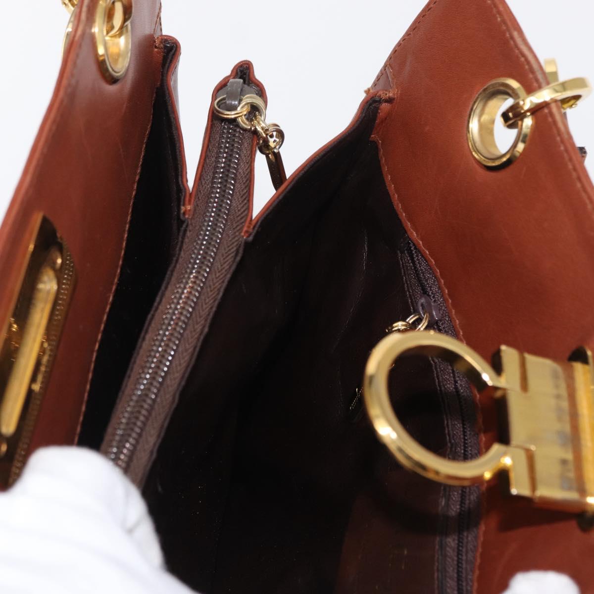 Salvatore Ferragamo Gancini Hand Bag Leather 2way Brown Gold Auth 153962
