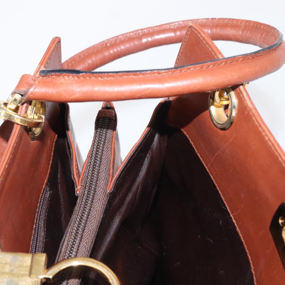 Salvatore Ferragamo Gancini Hand Bag Leather 2way Brown Gold Auth 153962