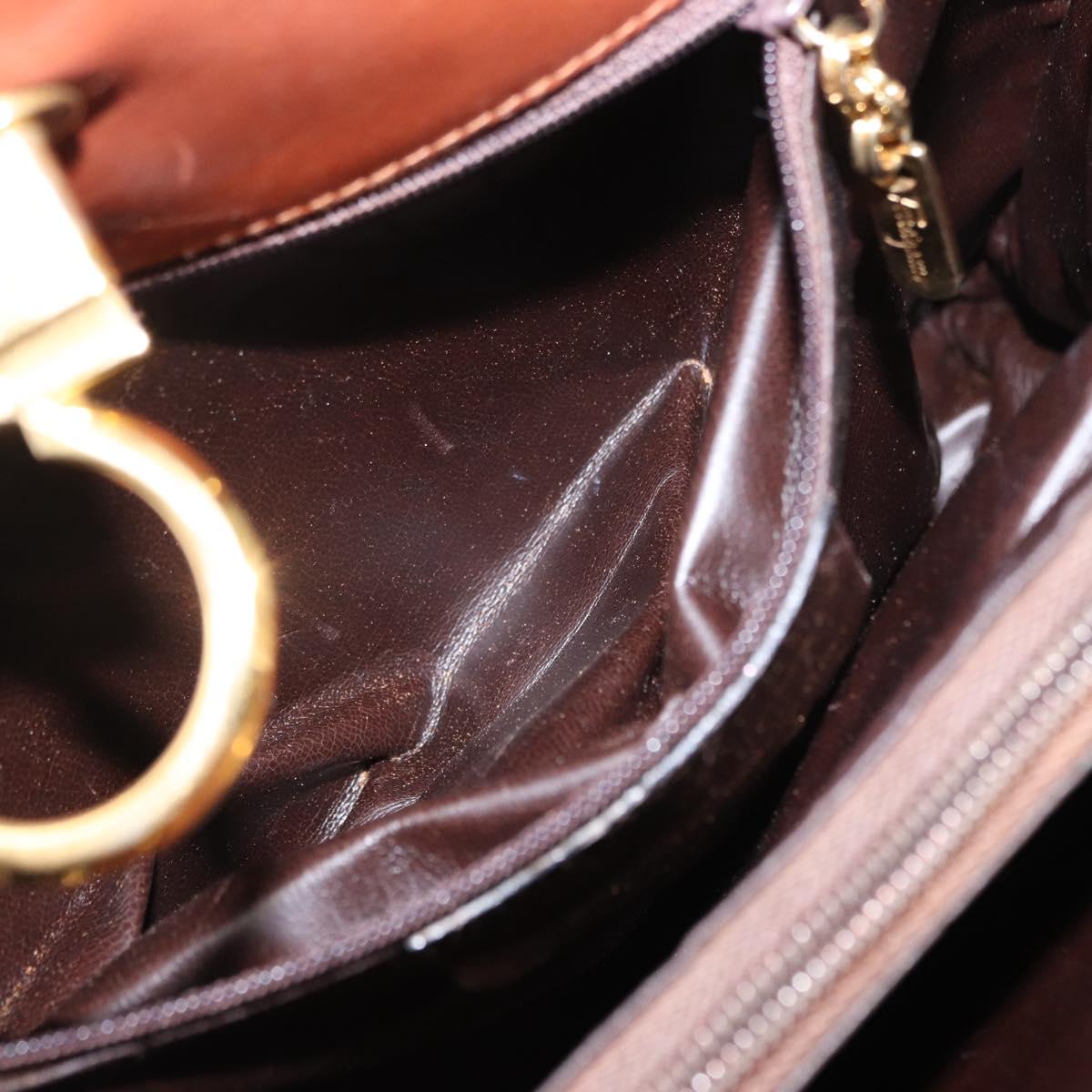 Salvatore Ferragamo Gancini Hand Bag Leather 2way Brown Gold Auth 153962