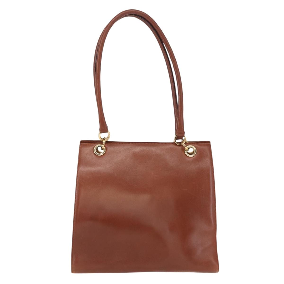 Salvatore Ferragamo Gancini Hand Bag Leather 2way Brown Gold Auth 153962