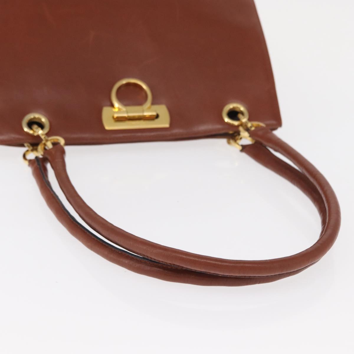 Salvatore Ferragamo Gancini Hand Bag Leather 2way Brown Gold Auth 153962