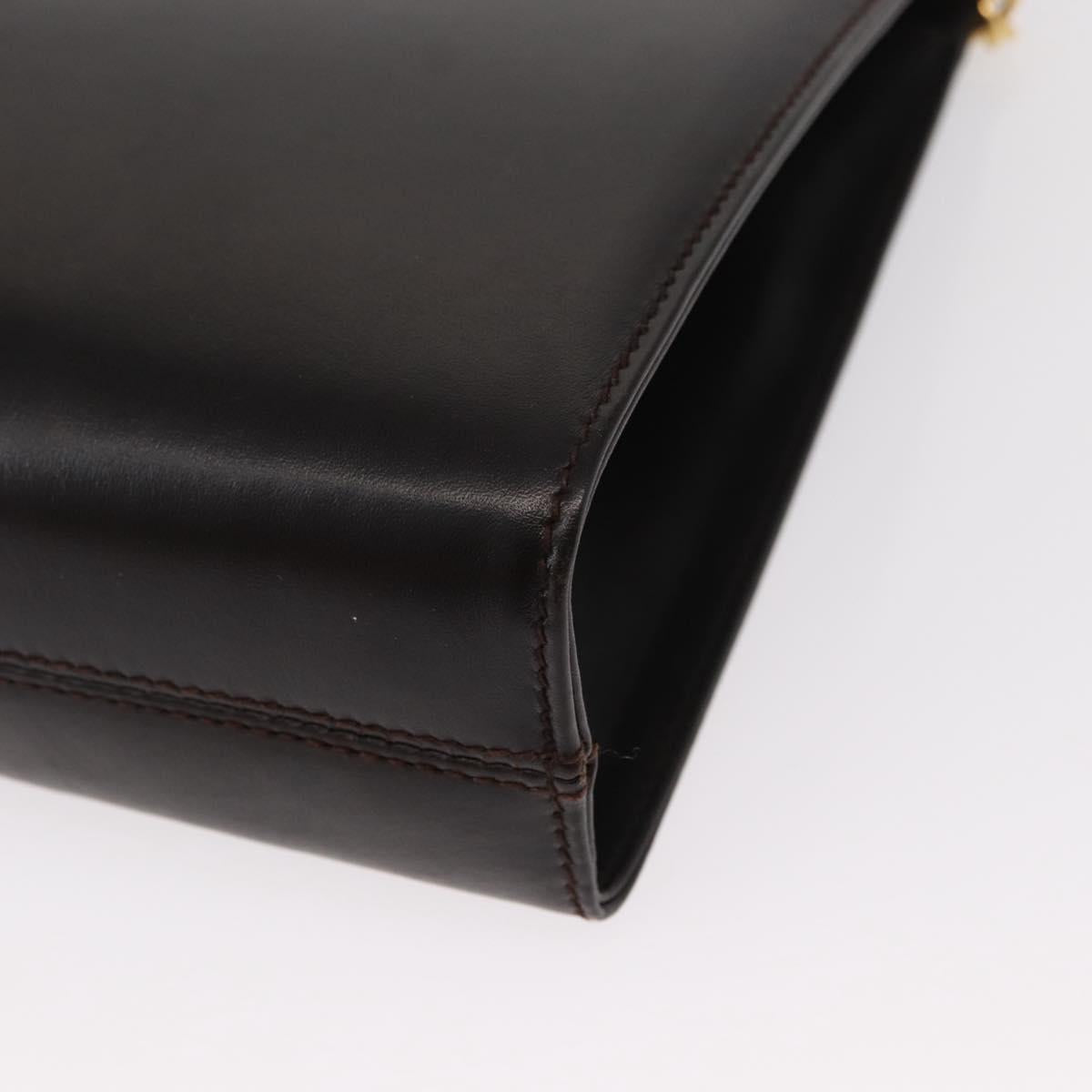 Salvatore Ferragamo Gancini Chain Hand Bag Leather Dark Brown Gold Auth 153963