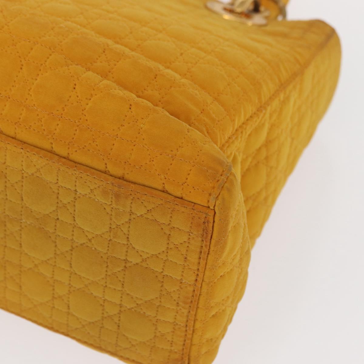 Christian Dior Lady Dior Canage Hand Bag Nylon Yellow Gold Auth 153964