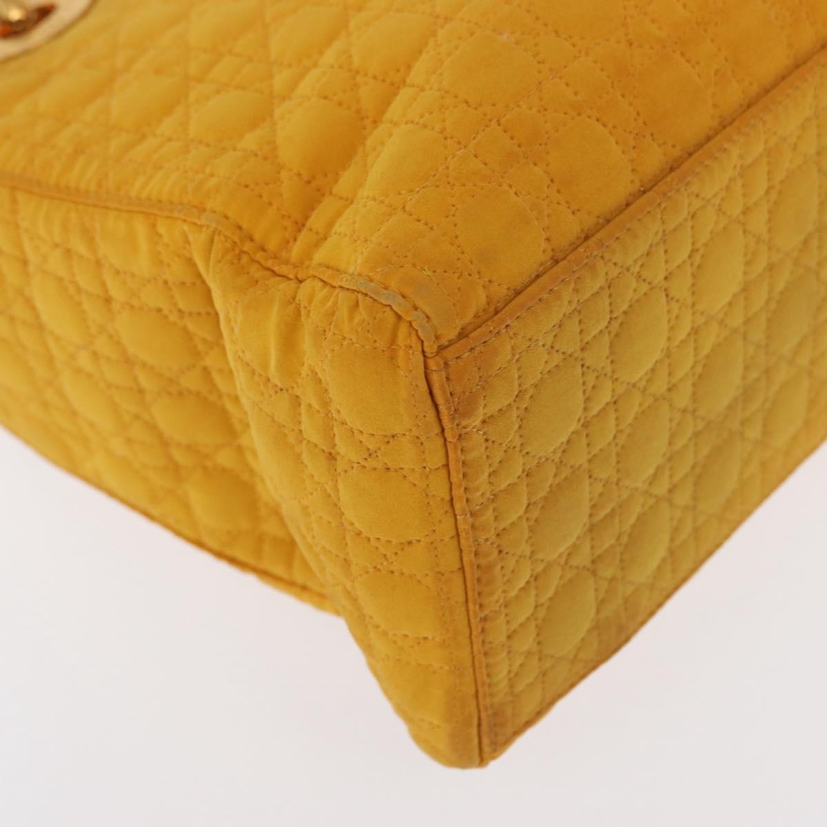 Christian Dior Lady Dior Canage Hand Bag Nylon Yellow Gold Auth 153964