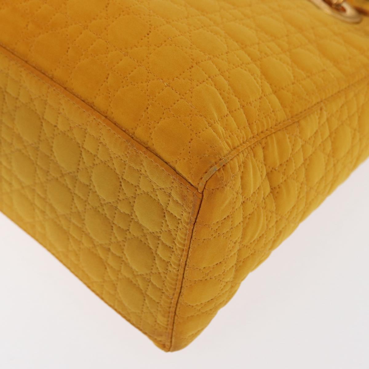 Christian Dior Lady Dior Canage Hand Bag Nylon Yellow Gold Auth 153964