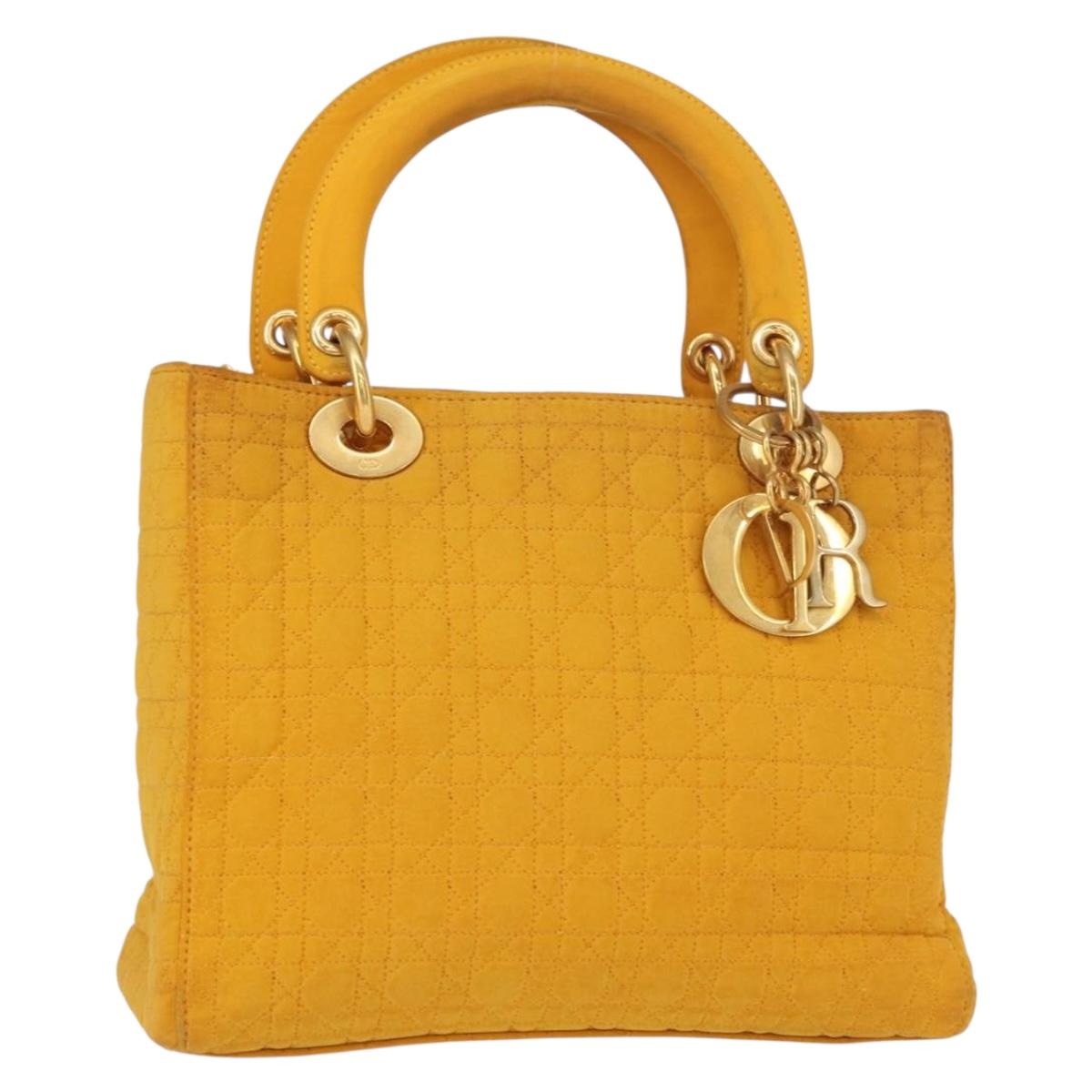 Christian Dior Lady Dior Canage Hand Bag Nylon Yellow Gold Auth 153964