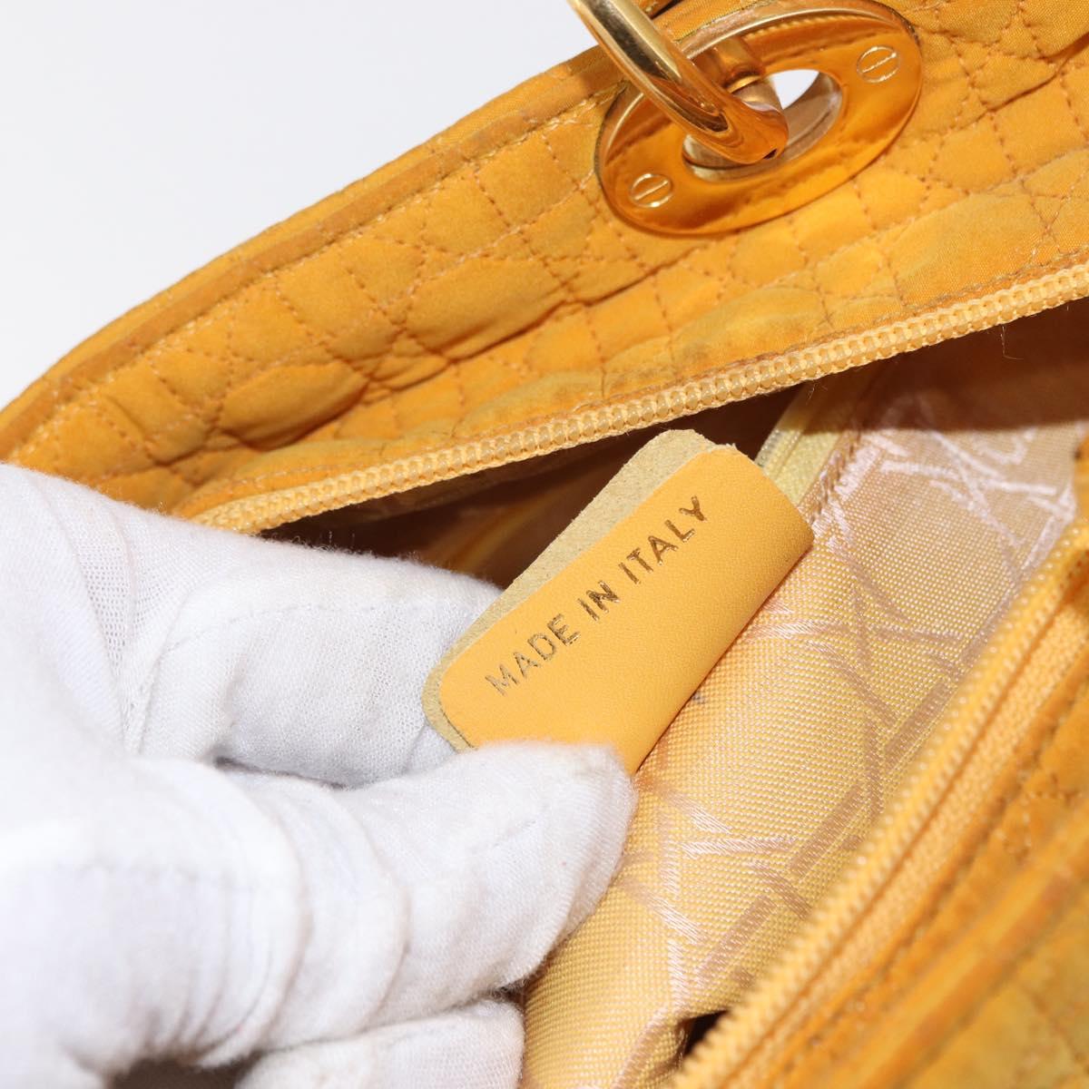 Christian Dior Lady Dior Canage Hand Bag Nylon Yellow Gold Auth 153964