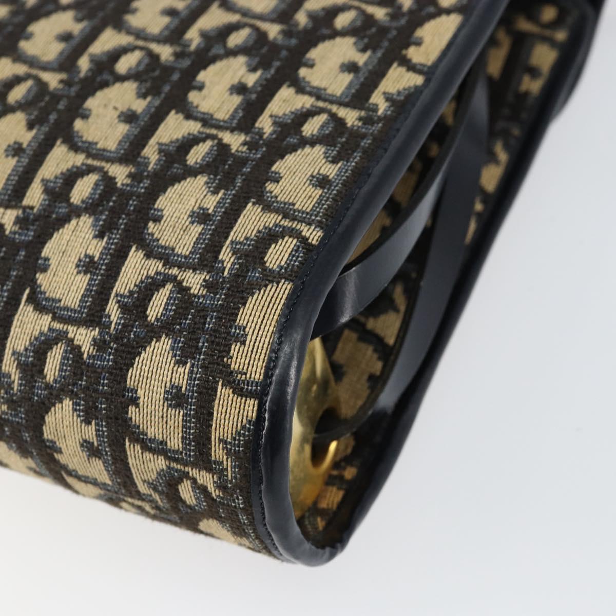Christian Dior Trotter Canvas Shoulder Bag Navy Gold Auth 153965