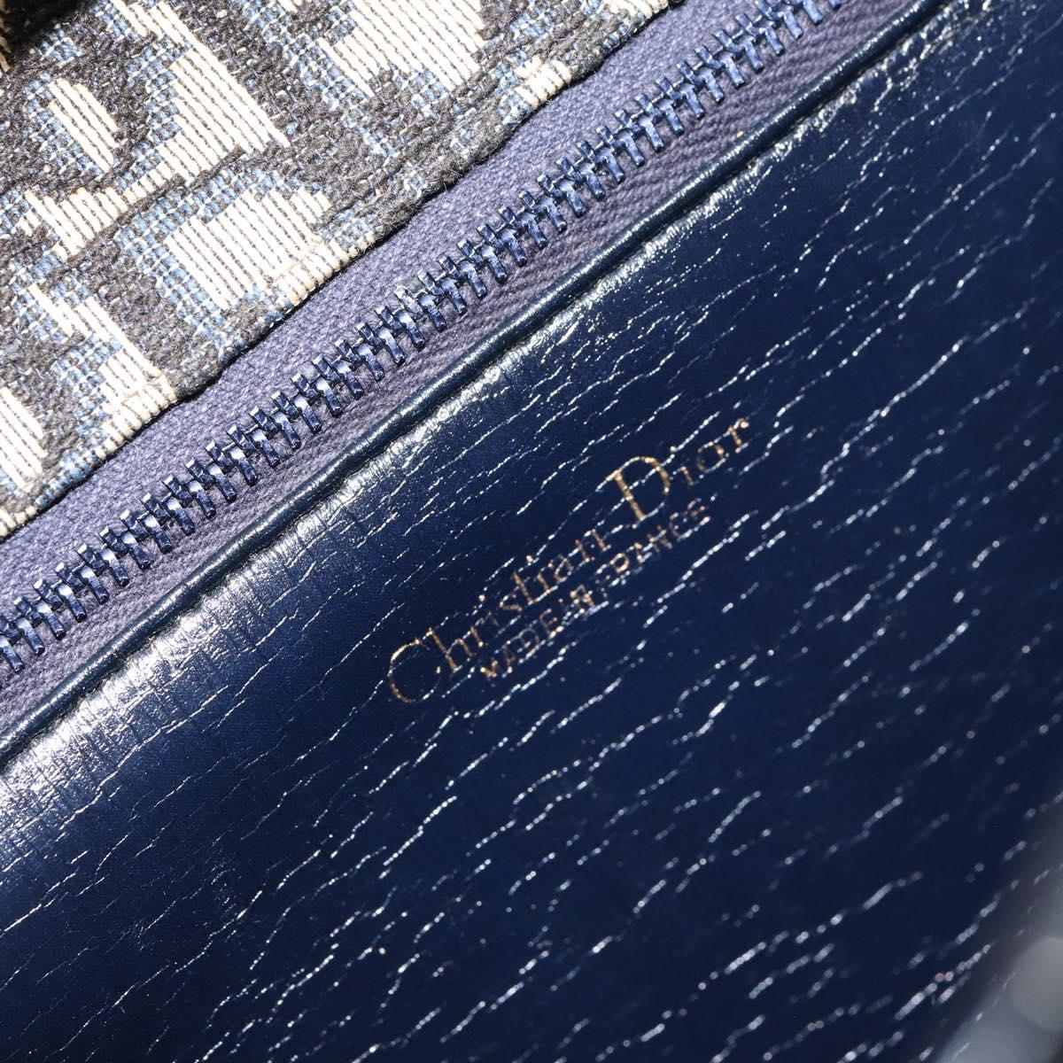 Christian Dior Trotter Canvas Shoulder Bag Navy Gold Auth 153965