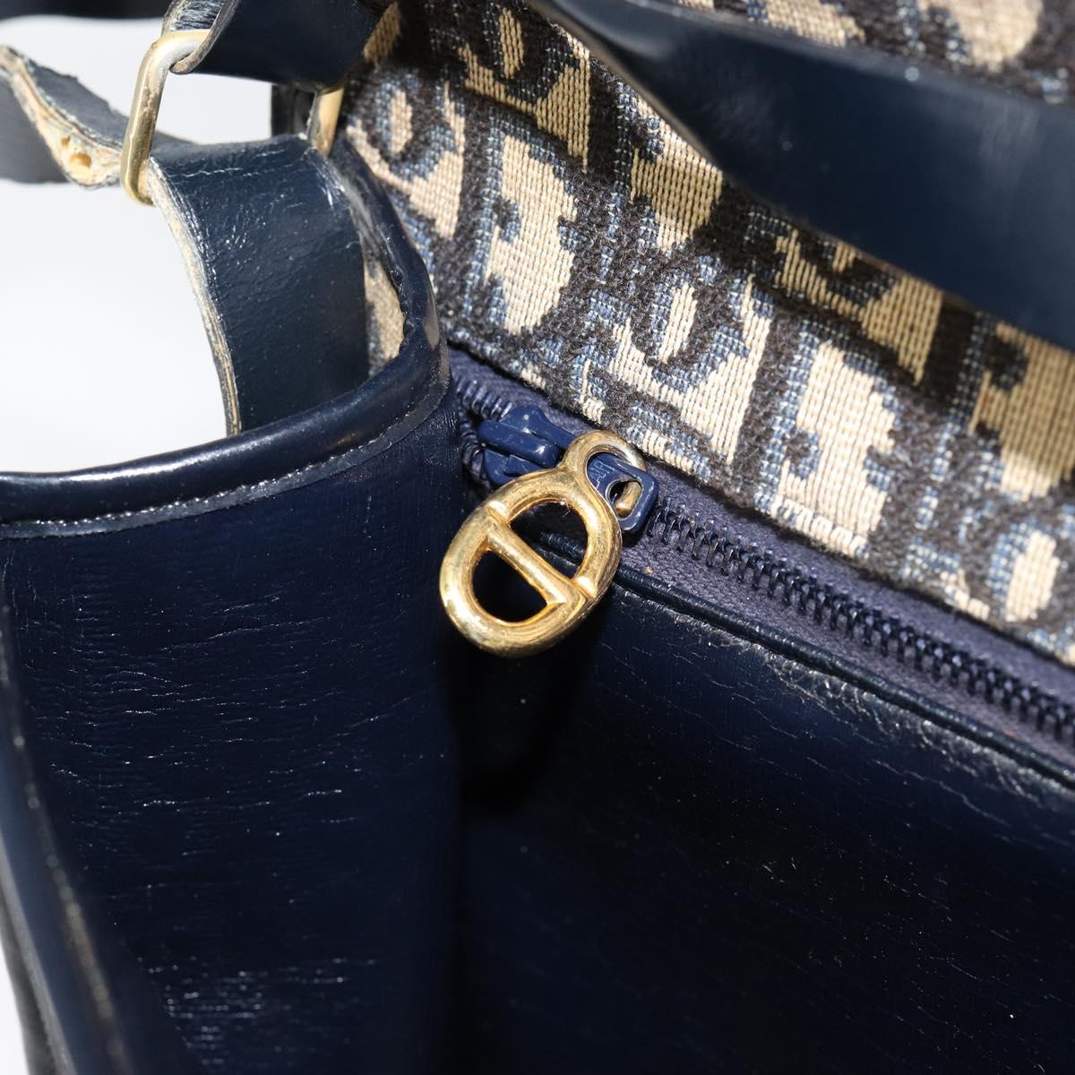 Christian Dior Trotter Canvas Shoulder Bag Navy Gold Auth 153965
