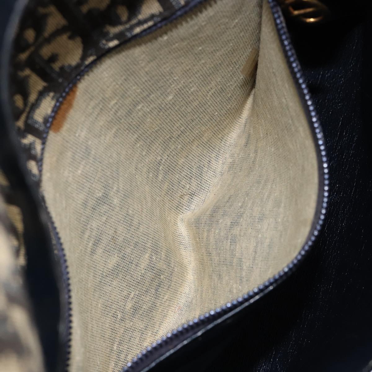 Christian Dior Trotter Canvas Shoulder Bag Navy Gold Auth 153965