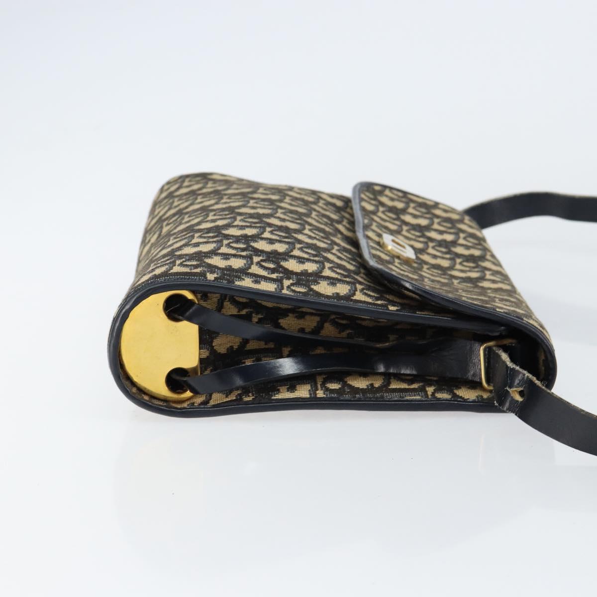 Christian Dior Trotter Canvas Shoulder Bag Navy Gold Auth 153965