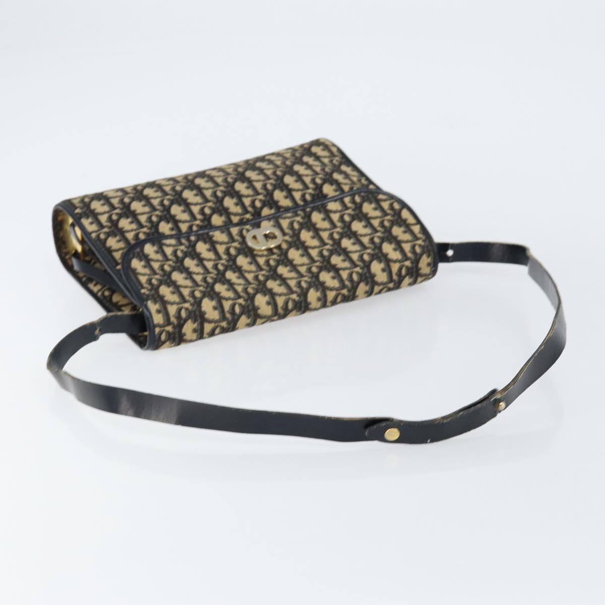 Christian Dior Trotter Canvas Shoulder Bag Navy Gold Auth 153965