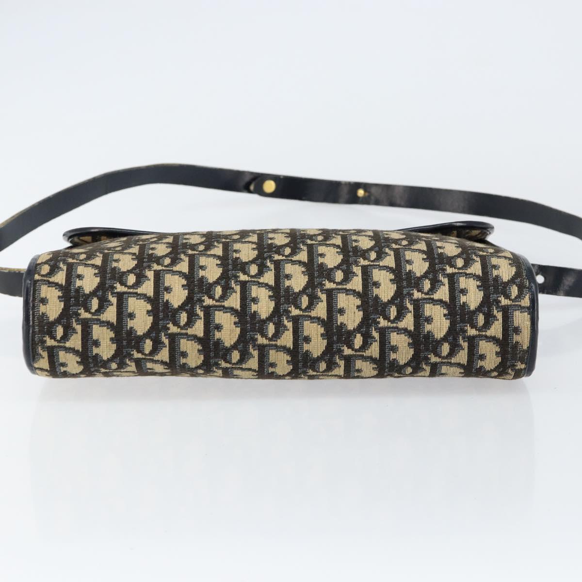 Christian Dior Trotter Canvas Shoulder Bag Navy Gold Auth 153965