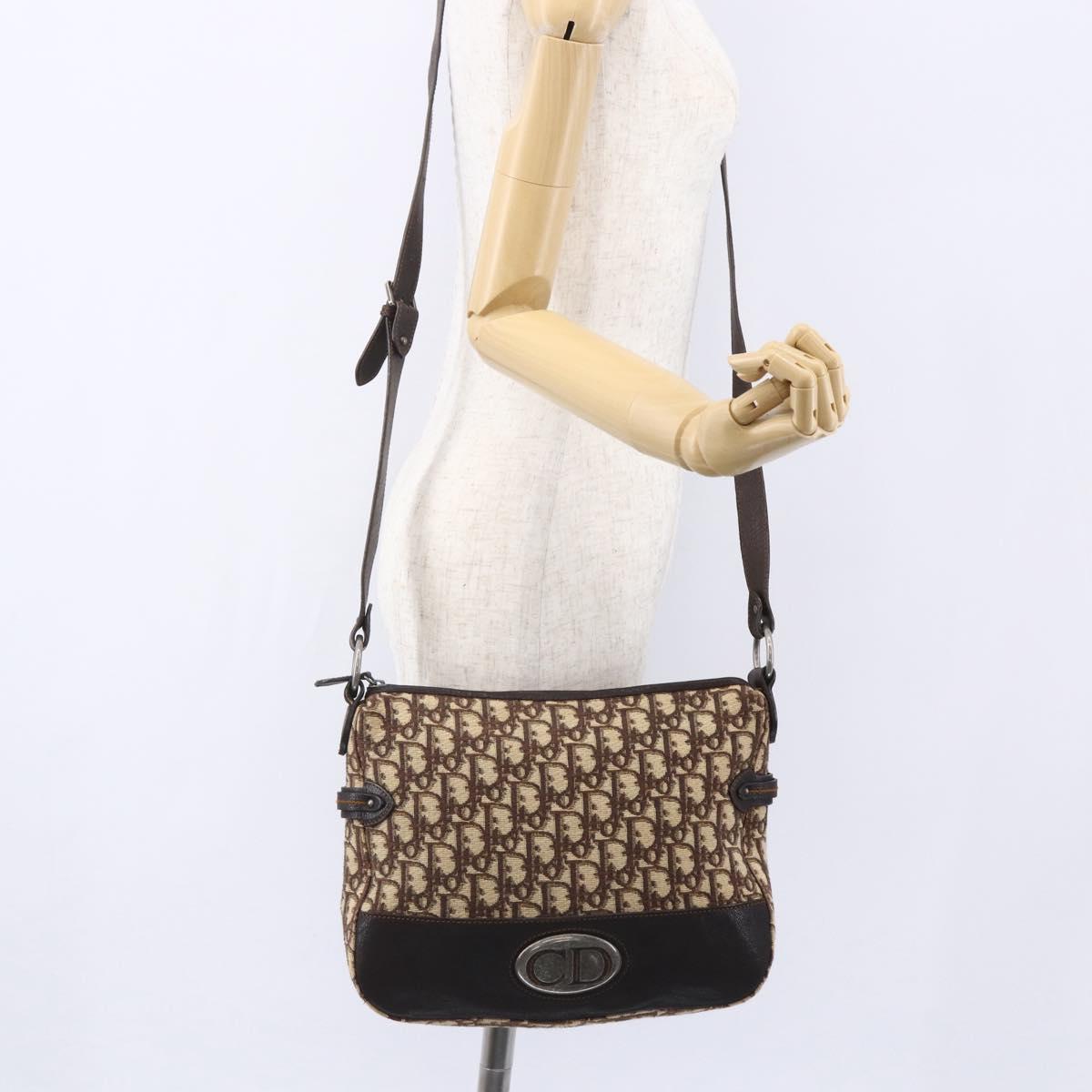 Christian Dior Trotter Canvas Shoulder Bag Brown Auth 153966V