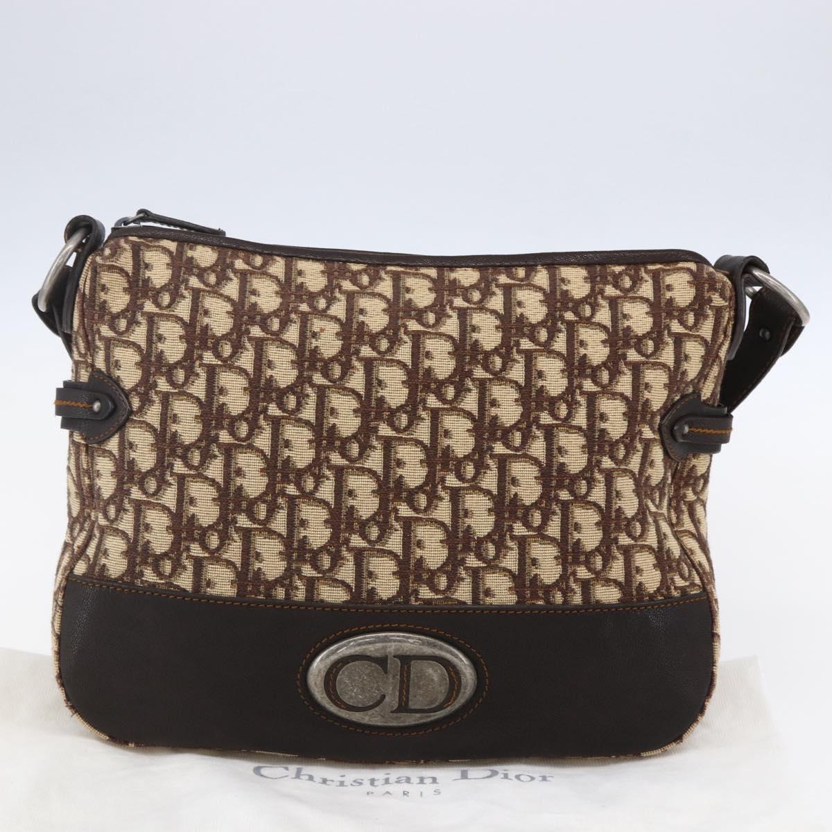 Christian Dior Trotter Canvas Shoulder Bag Brown Auth 153966V