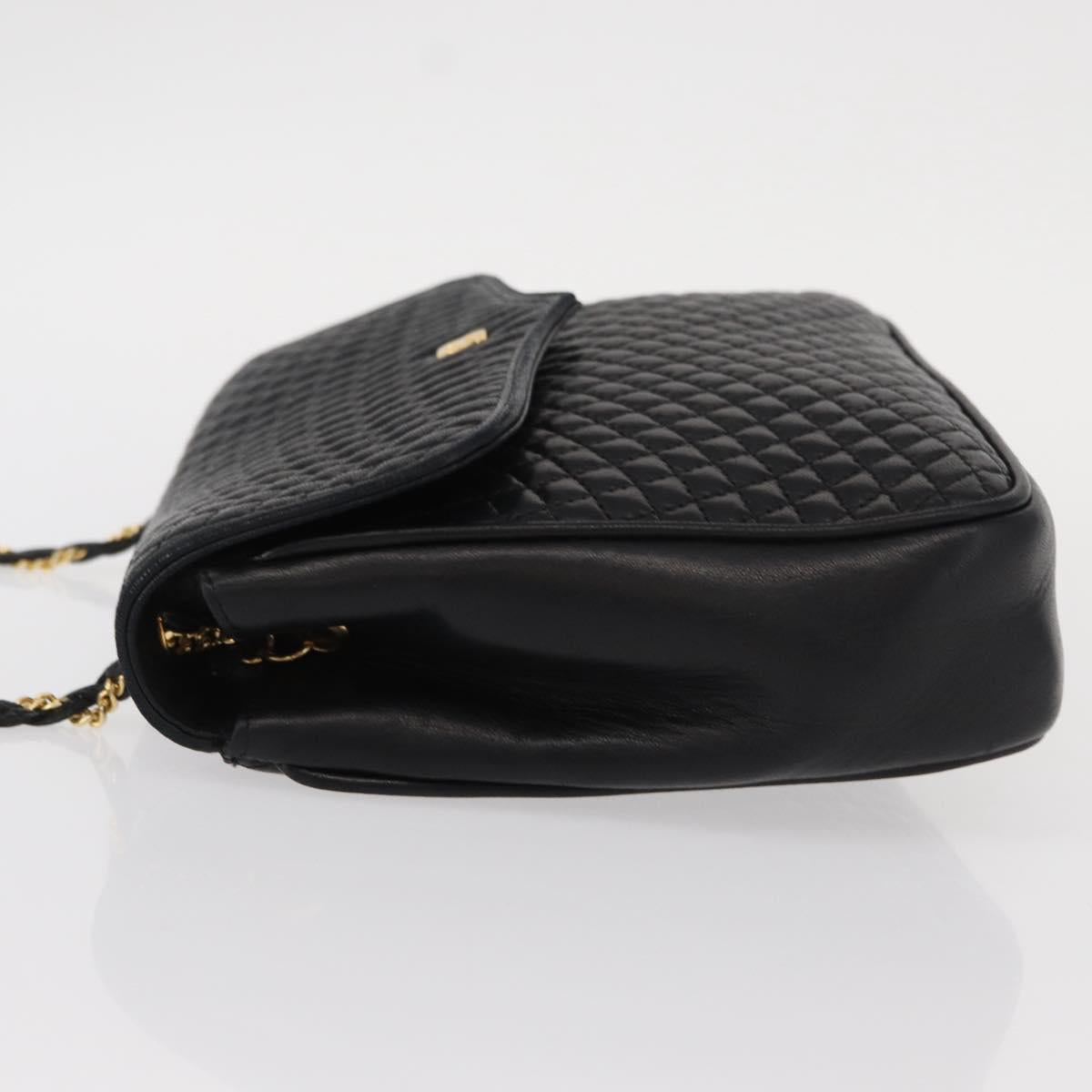 BALLY Chain Shoulder Bag Leather Black Gold Auth 153967