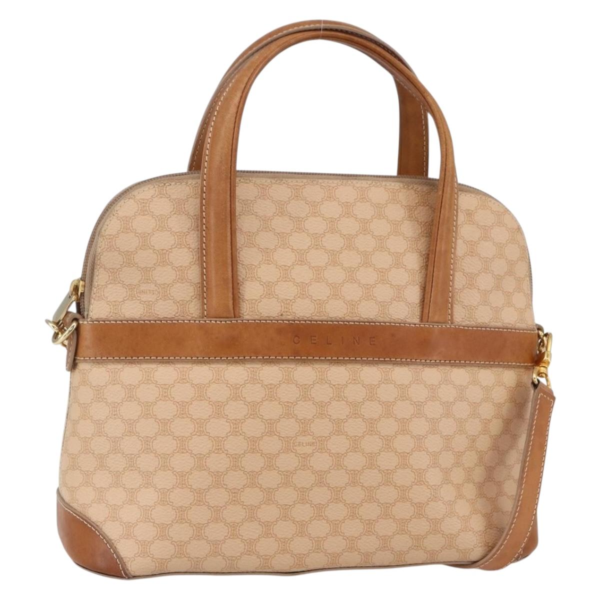 CELINE Macadam Canvas Hand Bag PVC 2way Beige Gold Auth 153970