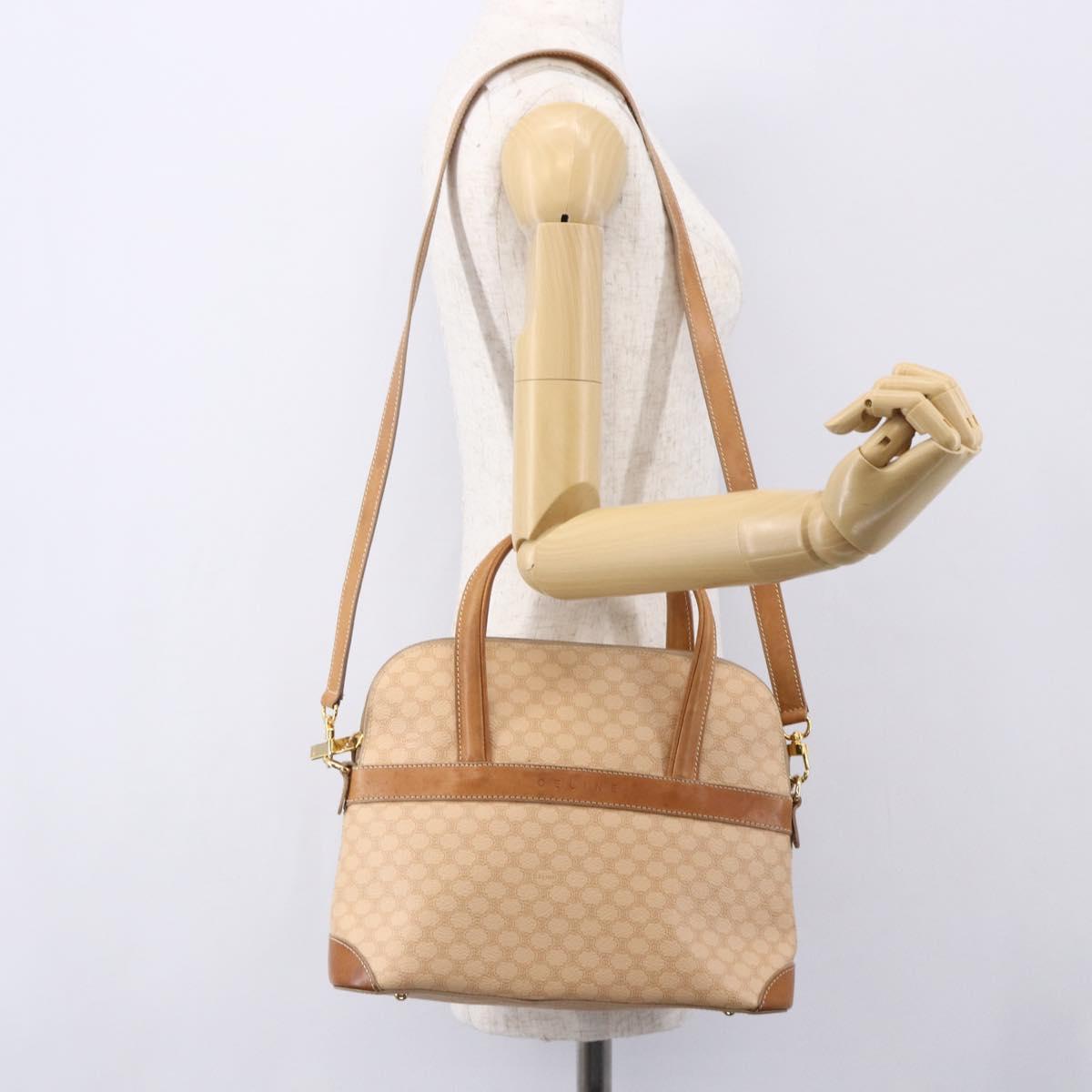 CELINE Macadam Canvas Hand Bag PVC 2way Beige Gold Auth 153970
