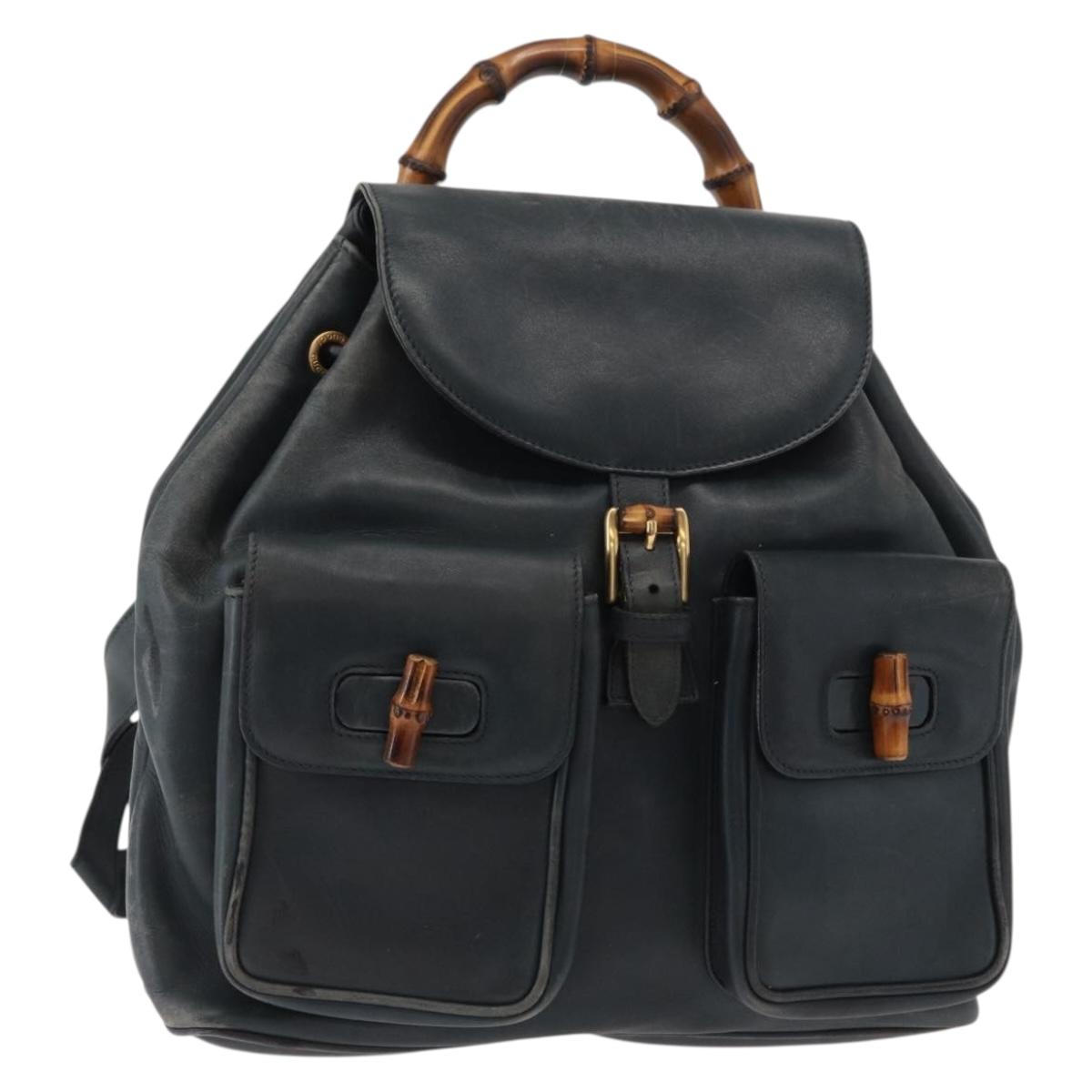 GUCCI Bamboo Backpack Leather Black Gold 003 58 0016 Auth 153971