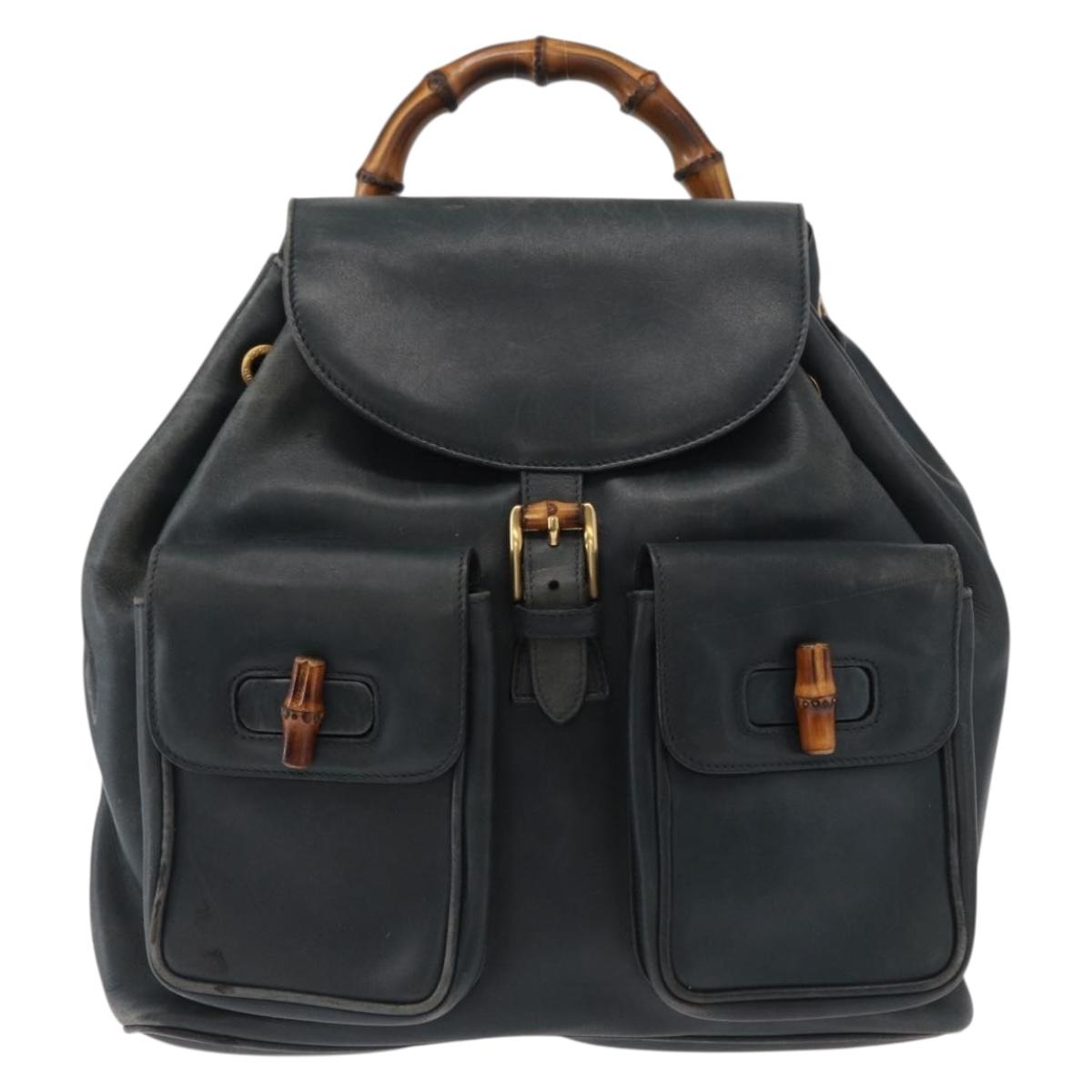 GUCCI Bamboo Backpack Leather Black Gold 003 58 0016 Auth 153971