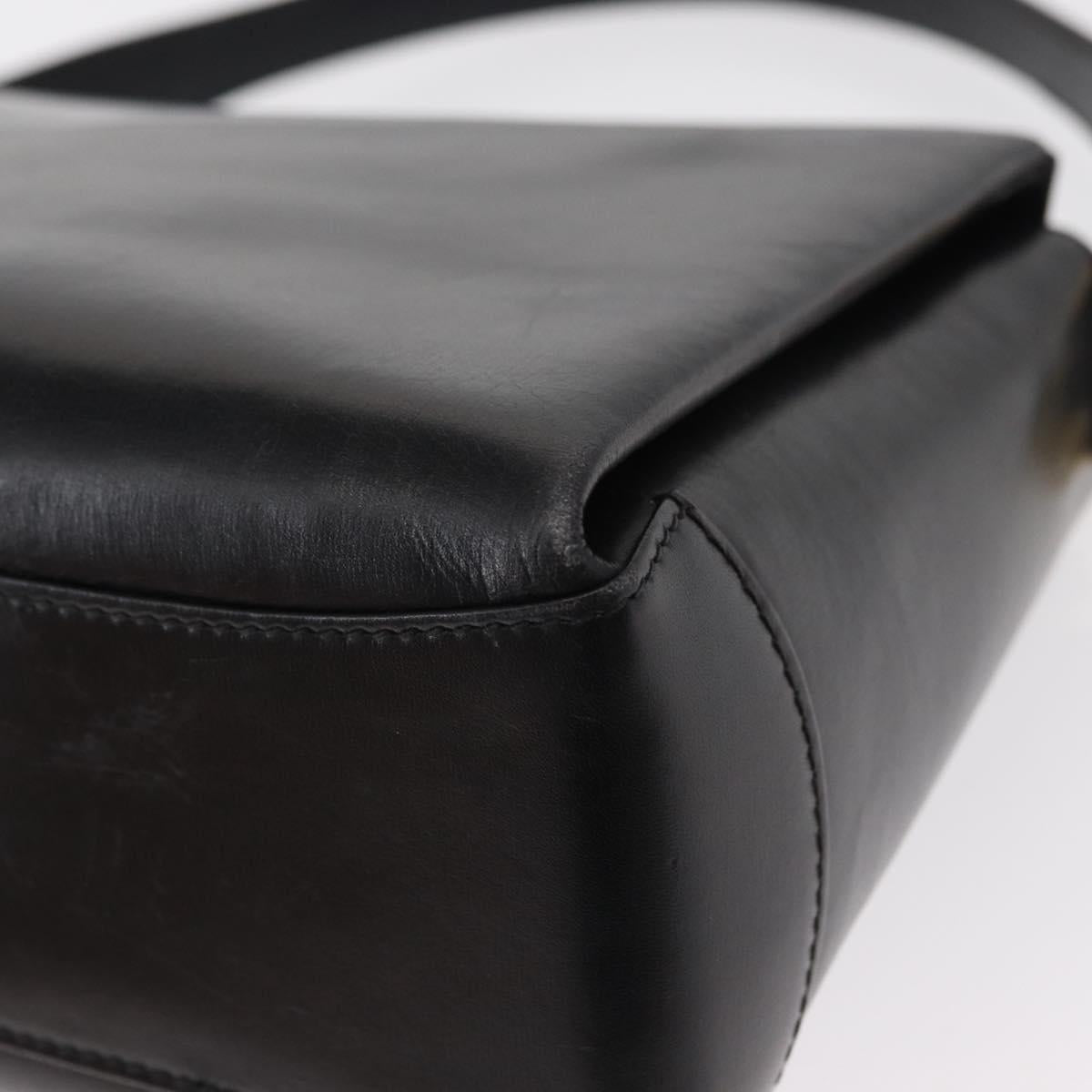 GUCCI Bamboo Hand Bag Leather 2way Black Gold Auth 153972