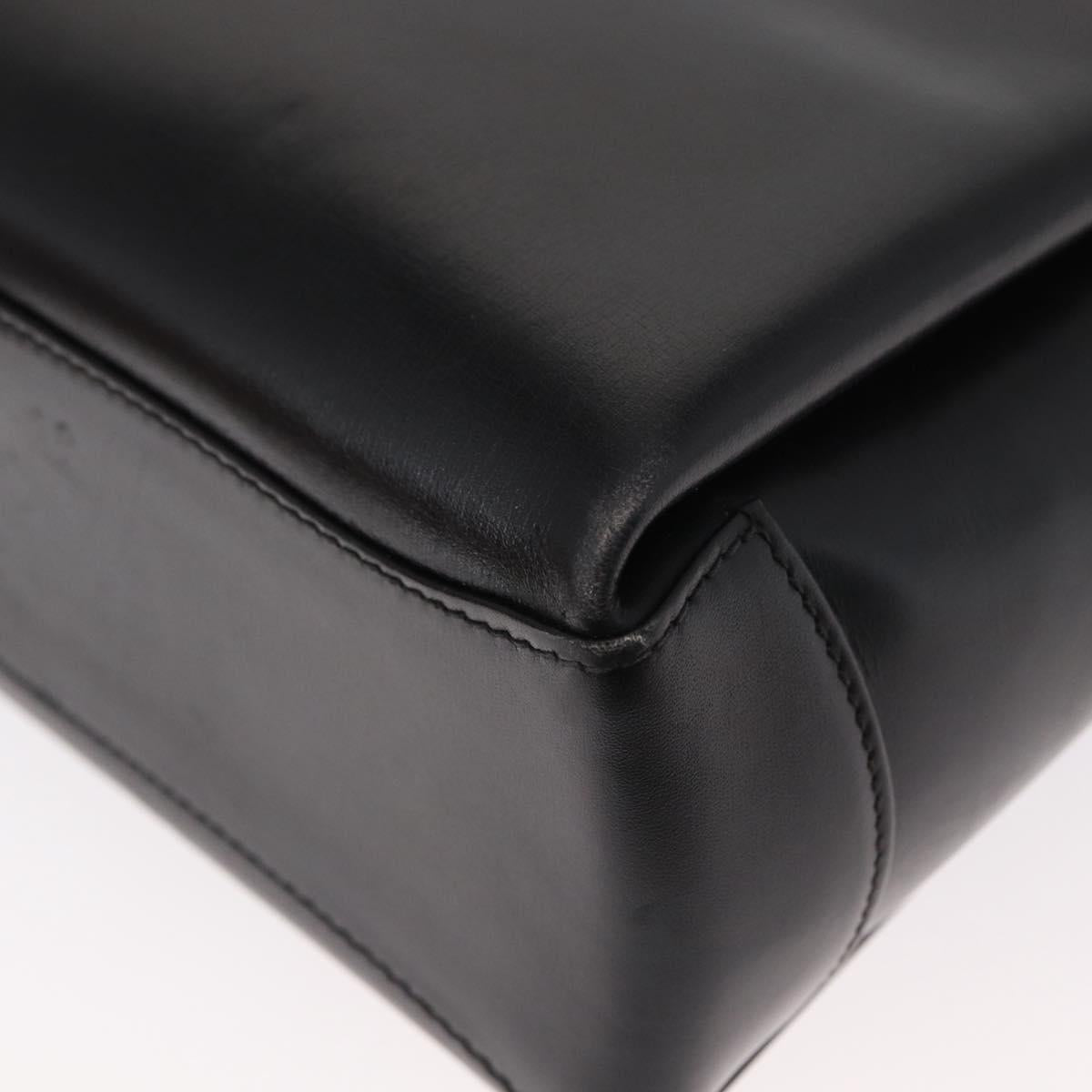 GUCCI Bamboo Hand Bag Leather 2way Black Gold Auth 153972