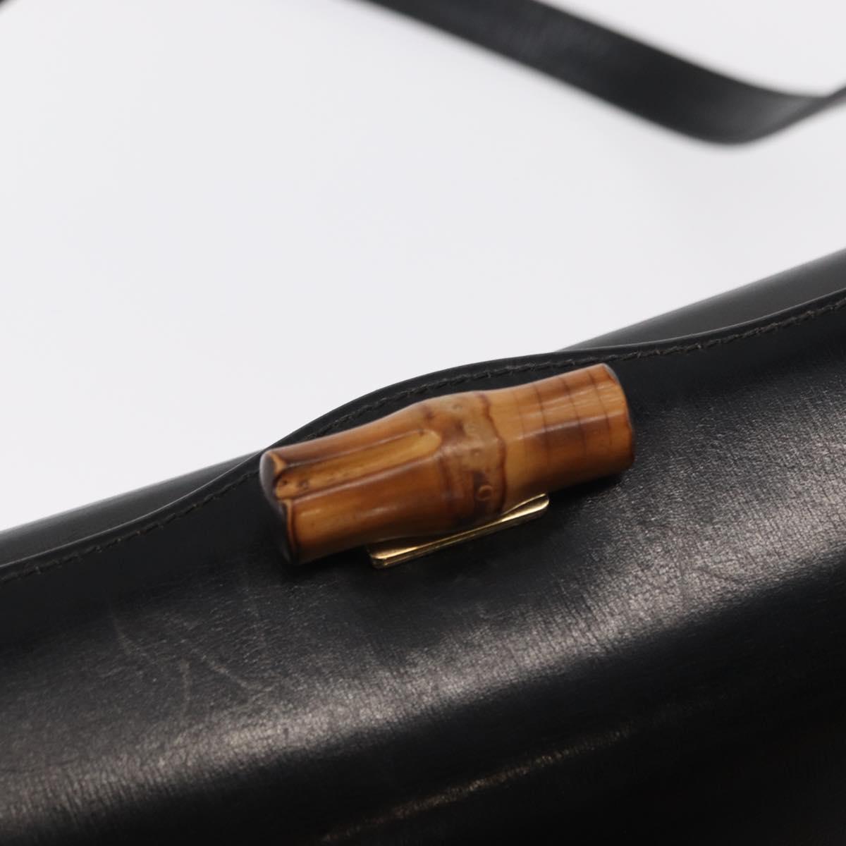 GUCCI Bamboo Hand Bag Leather 2way Black Gold Auth 153972