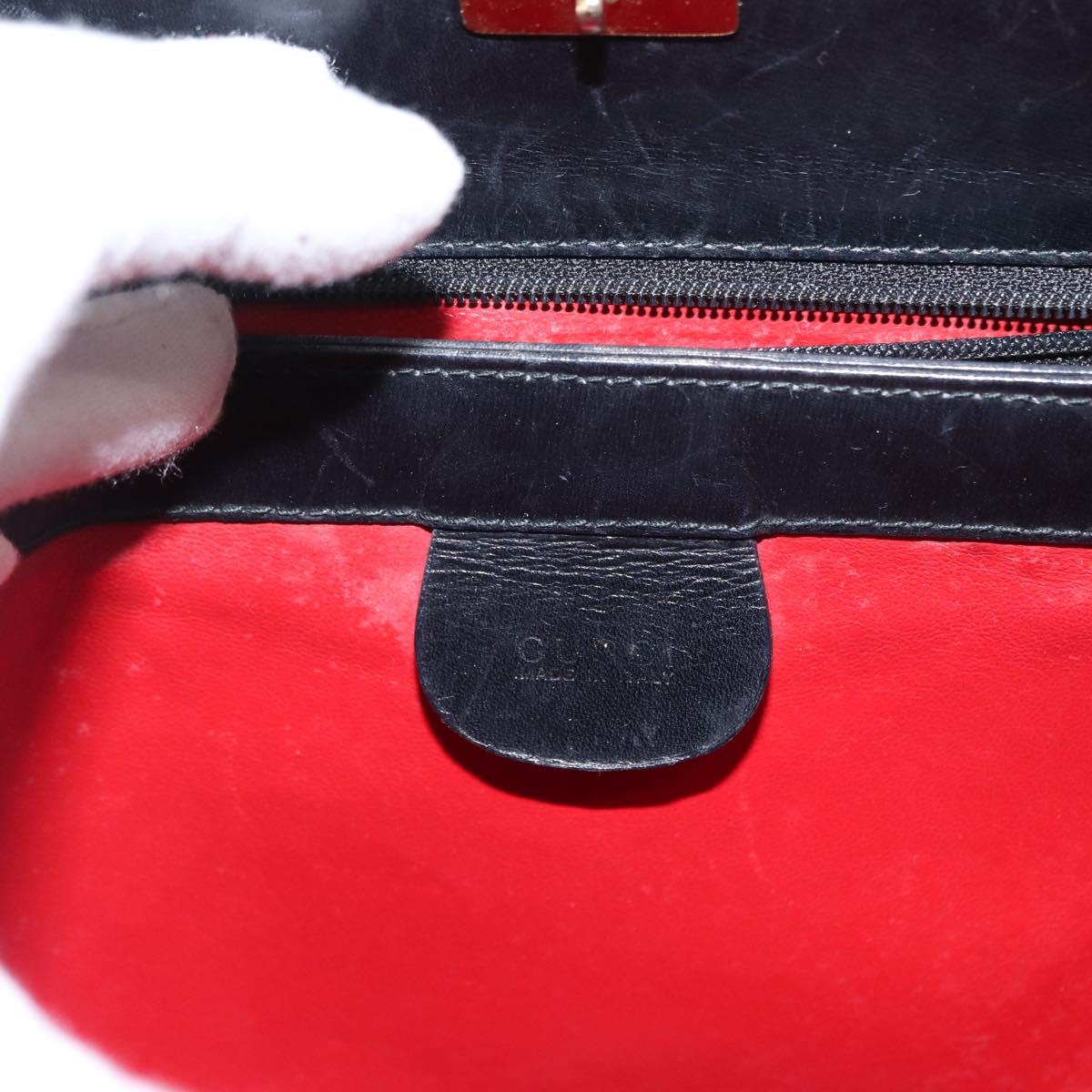 GUCCI Bamboo Hand Bag Leather 2way Black Gold Auth 153972