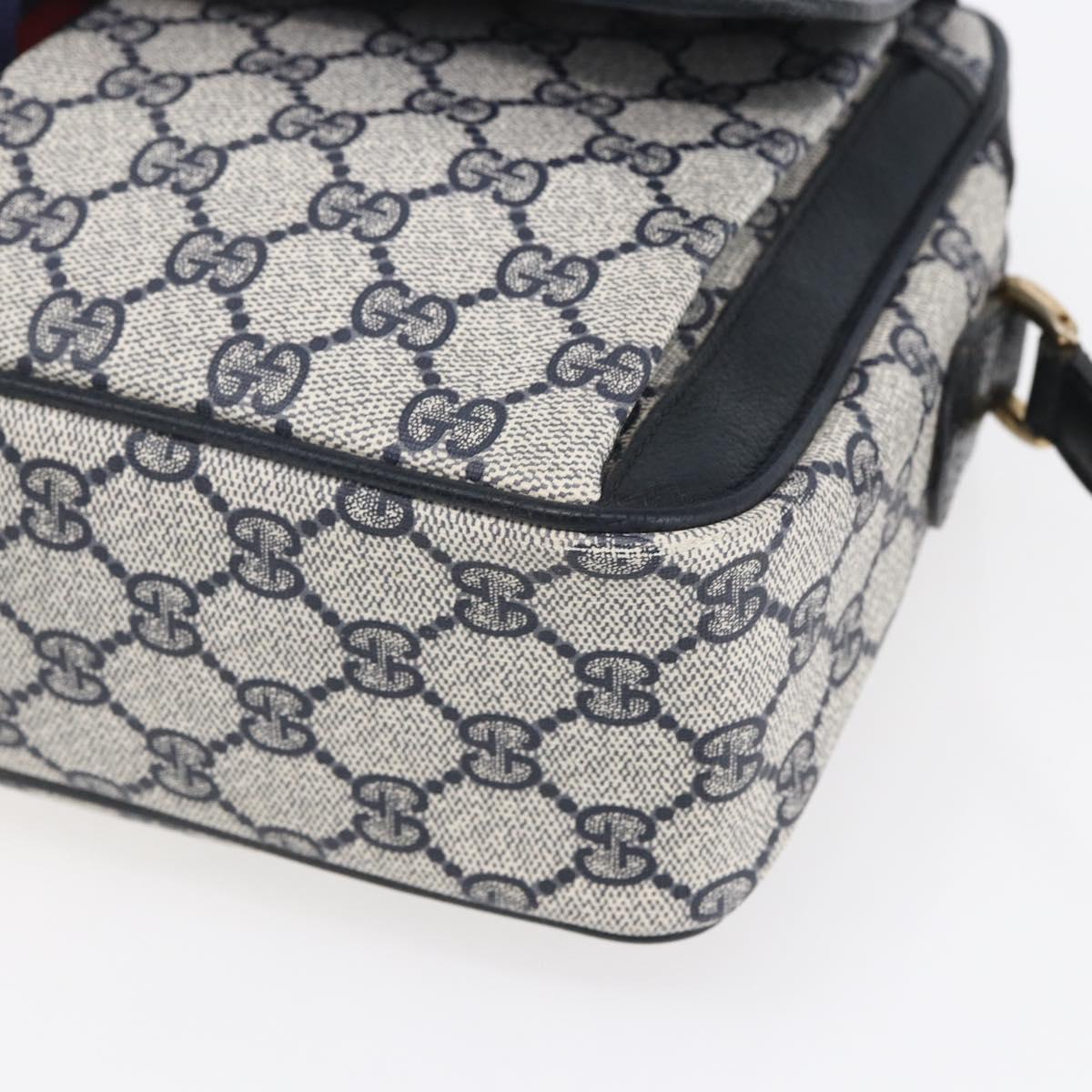 GUCCI GG Supreme Sherry Line Shoulder Bag PVC Navy Gold 904 02 063 Auth 153974